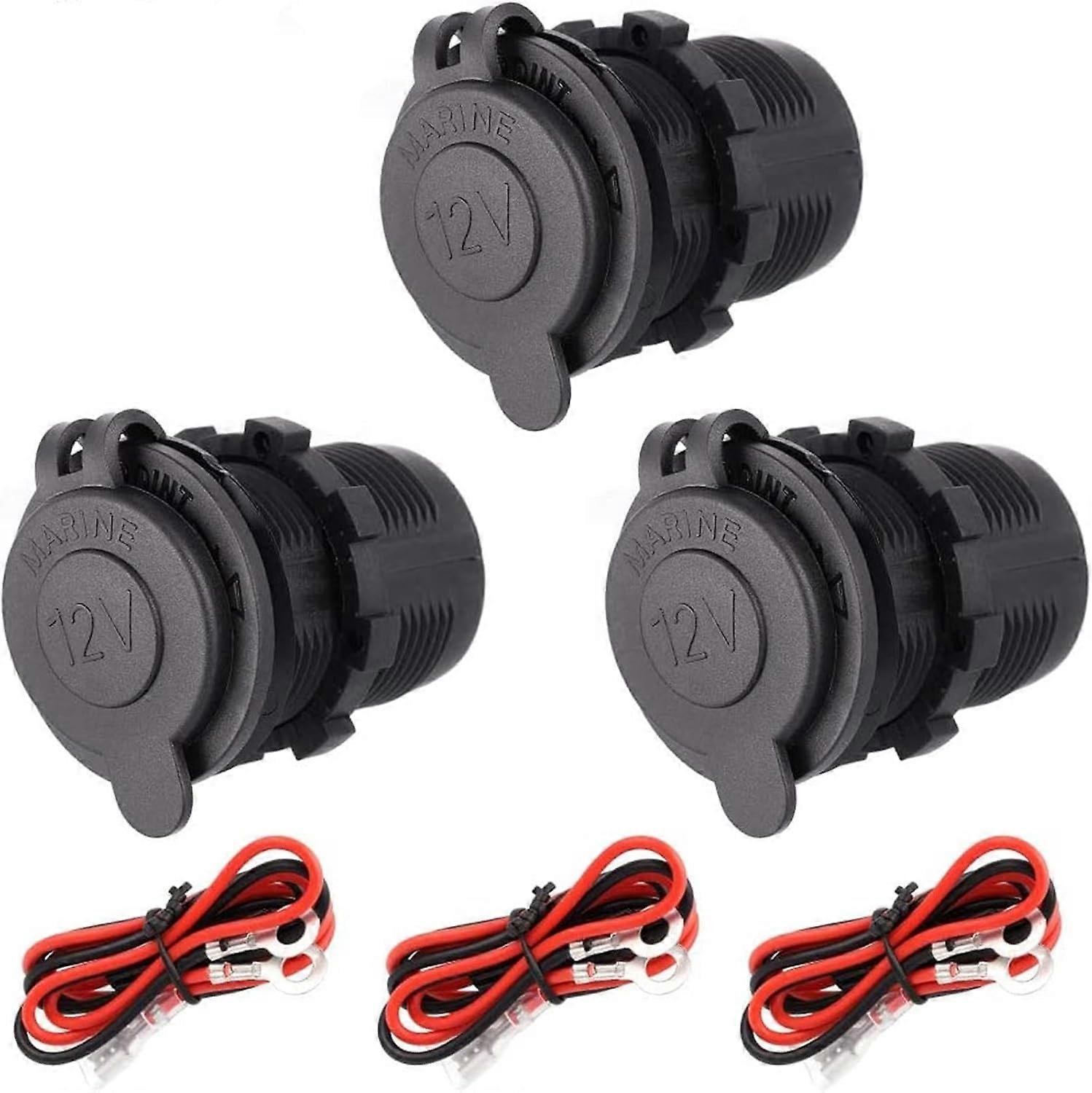 3 Pack Cigarette Lighter Socket, 12V Waterproof Plug For Car Motorcycle Marine evz