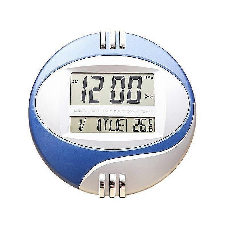 Modern Design Digital Wall Clock, Radio Controlled Wall Clocks with Thermometer and Alarm Clock, Large LCD Display, for Living Room Kitchen