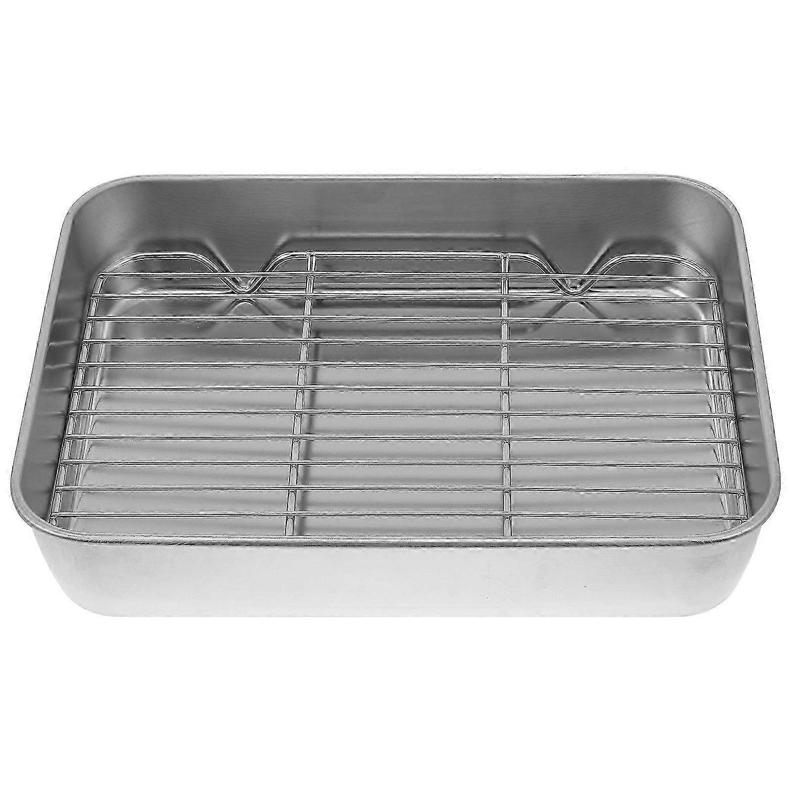 1 Set Stainless Steel Baking Tray with Rack Practical Tray Baking Dish (Silver) Edition Cc