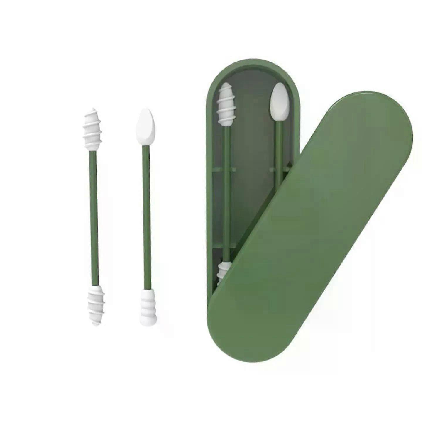 2Pcs Silicone Reusable Cotton Swab Earpick Kit With Box Portable Double Headed Soft Makeup Swab Ear Cleaning Set