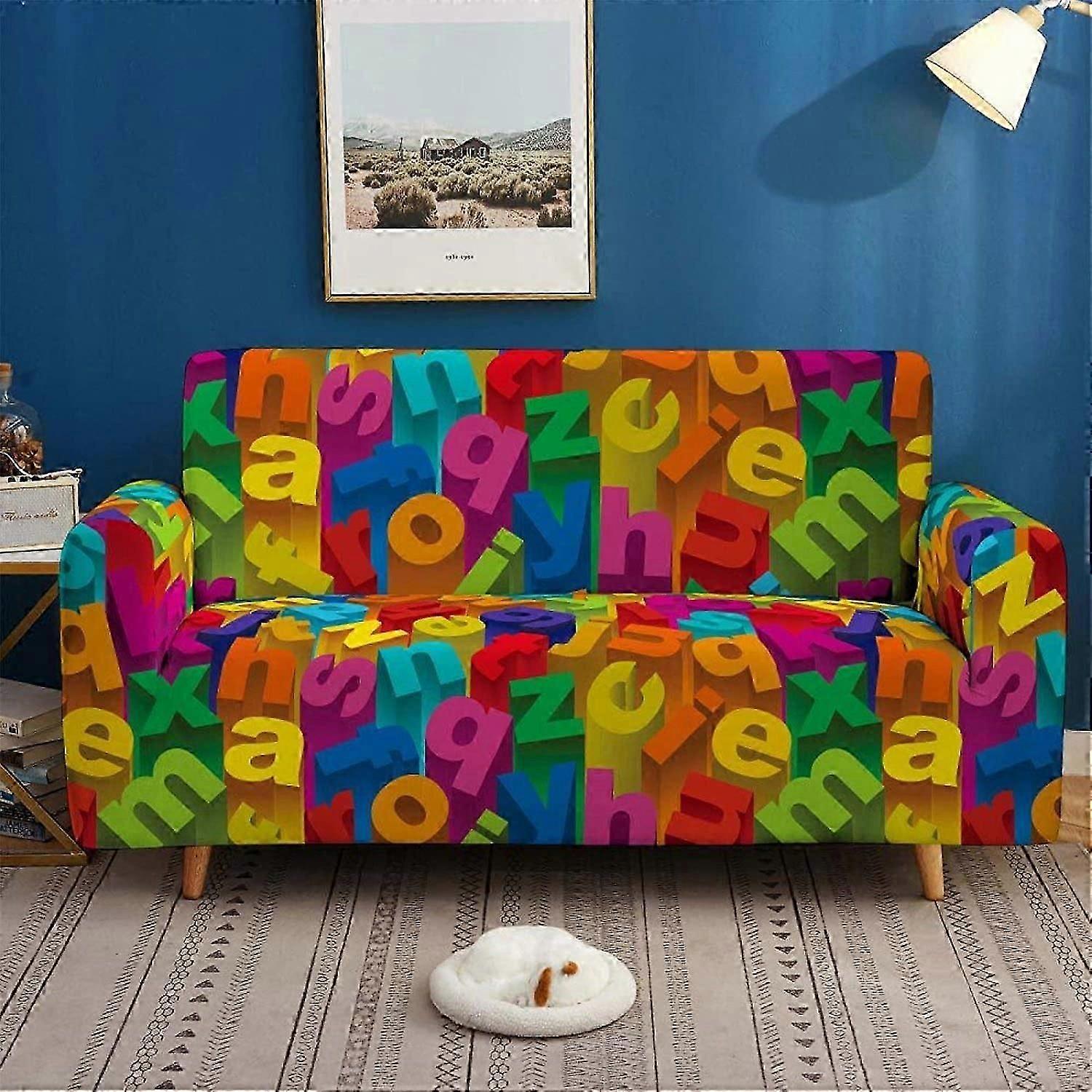 Colorful Pattern Sofa Cover Super Strong Elastic Dustproof Sofa Cover 2 Seater