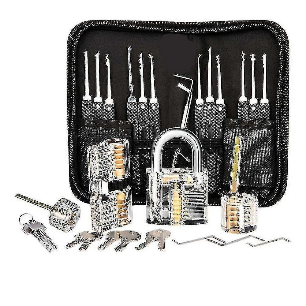 Lock picking kit, 25-piece lock picking kit, practice tools with 3 clear locks_a p