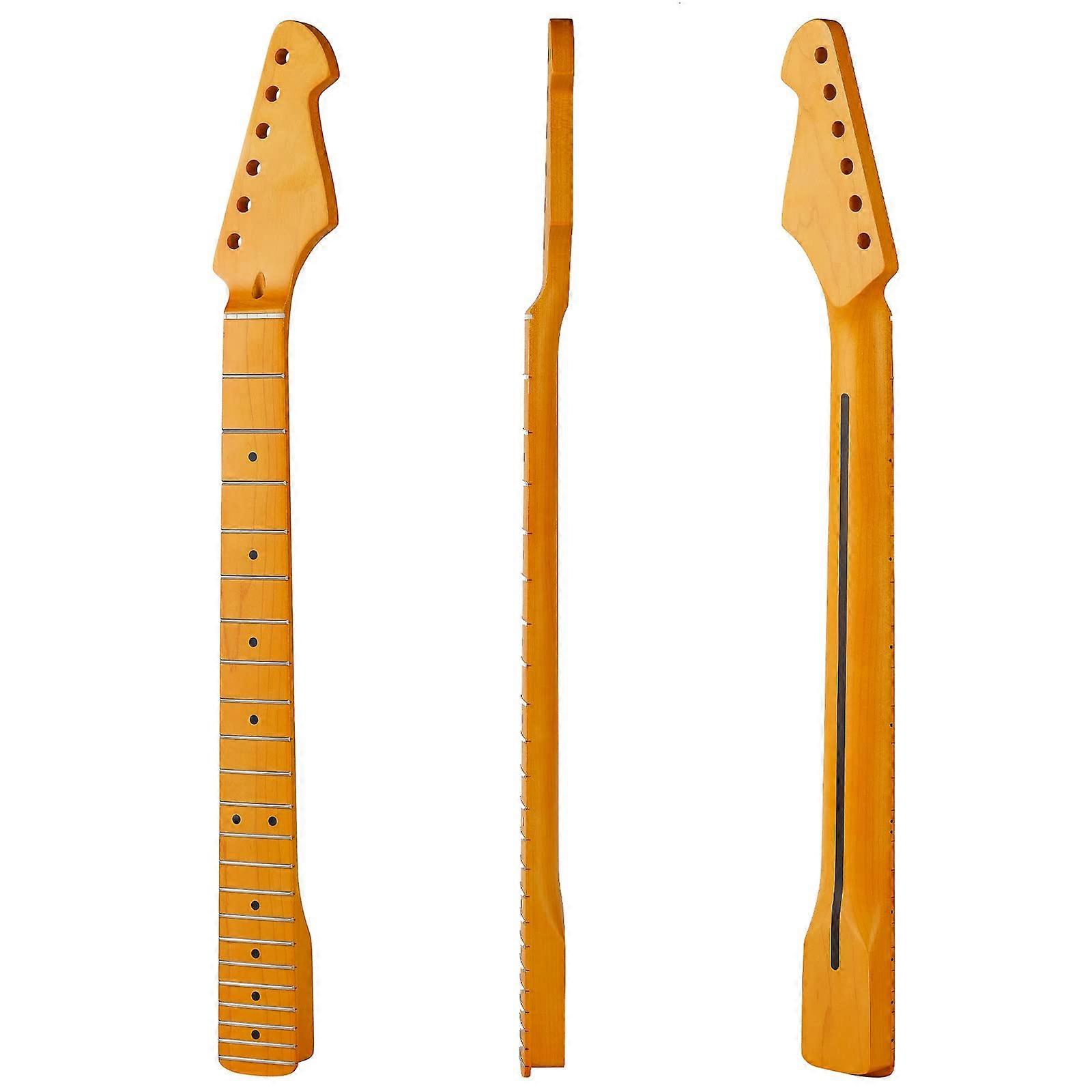 22Fret Yellowish Matte Electric Guitar Neck, Maple, RightHanded, 6String, S Pickup, Fixed Bridge, Maple Fretboard, 25.5'