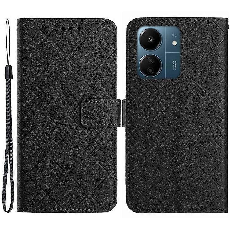 HT06 Compatible For Xiaomi Redmi 13C PU Leather Case Scratch-resistant Rhombus Pattern Stand Phone Protector