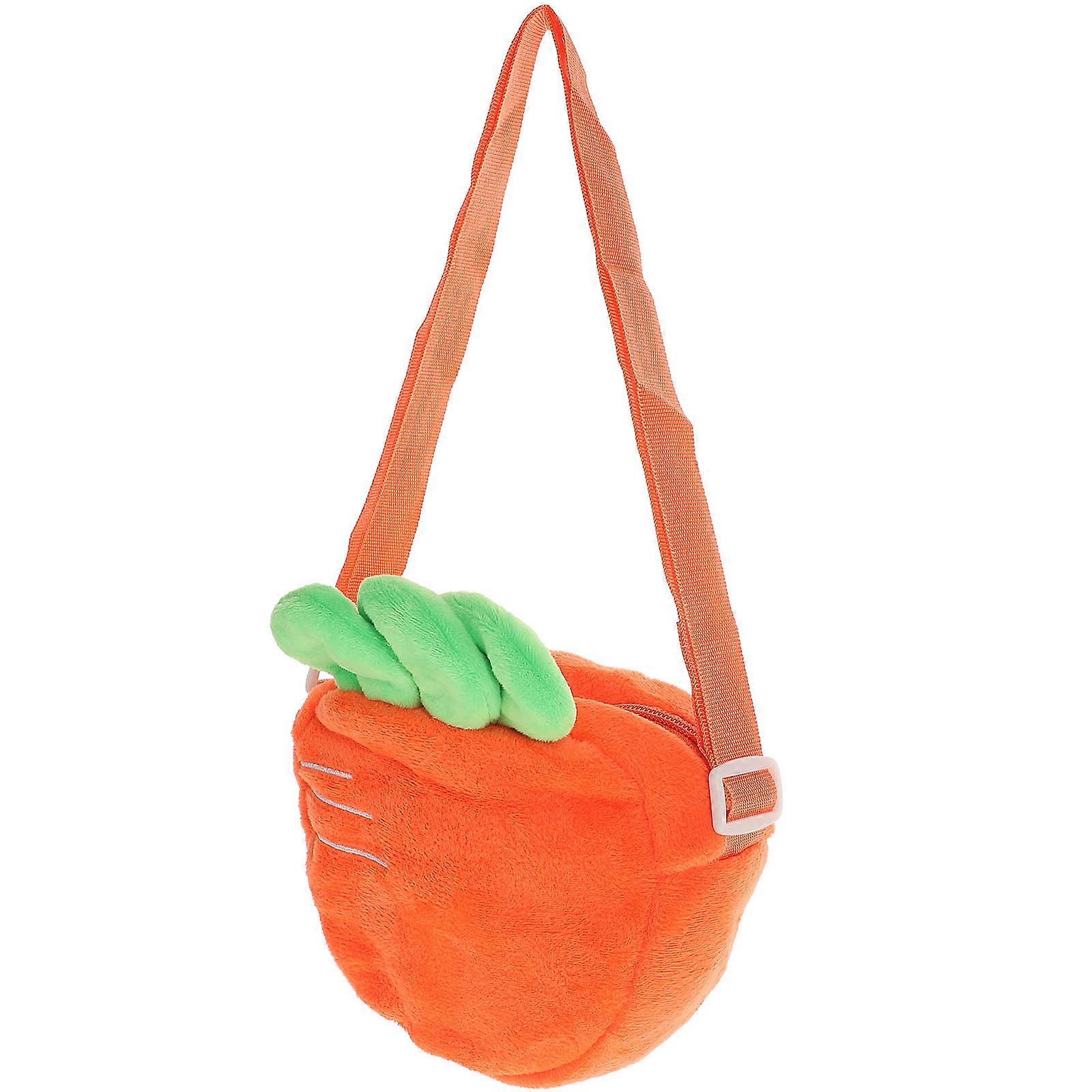 Carrot Shaped Plush Crossbody Bag Lightweight Storage Pouch with Shoulder Strap for Keys Cards and Essentials