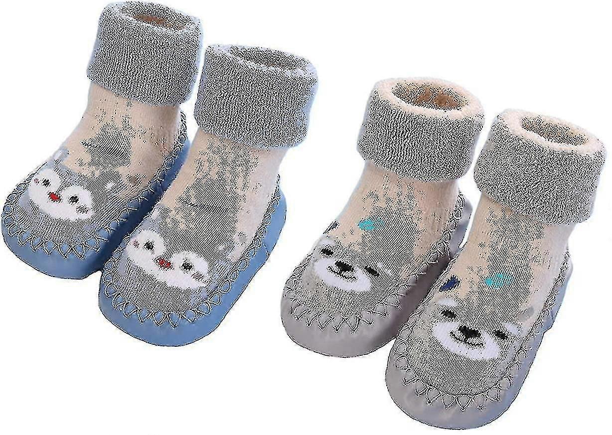 2 أزواج جوارب أطفال نعال للأطفال الصغار قطن أحذية دافئة ناعمة وحيدة غير قابلة للانزلاق