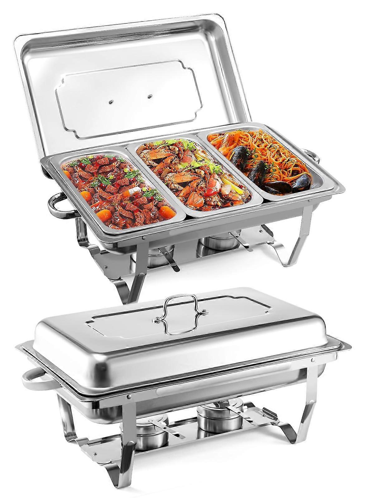 Stainless Steel Warming Container Food Warmer Buffet Warmer with Foldable Legs Heat Container for Catering Buffet and Party 3 x 3 L