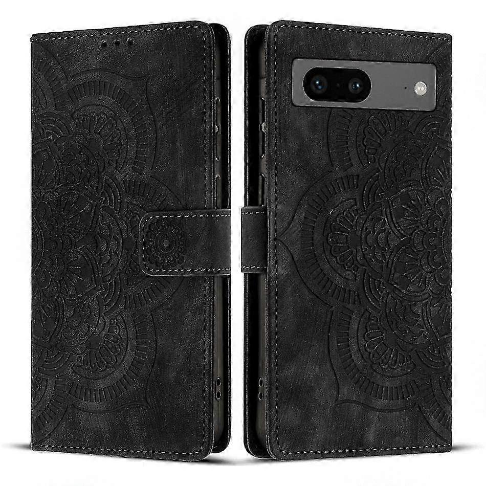 Retro Frosted Leather Phone Case with Mandala Embossed Design for Most Smartphones