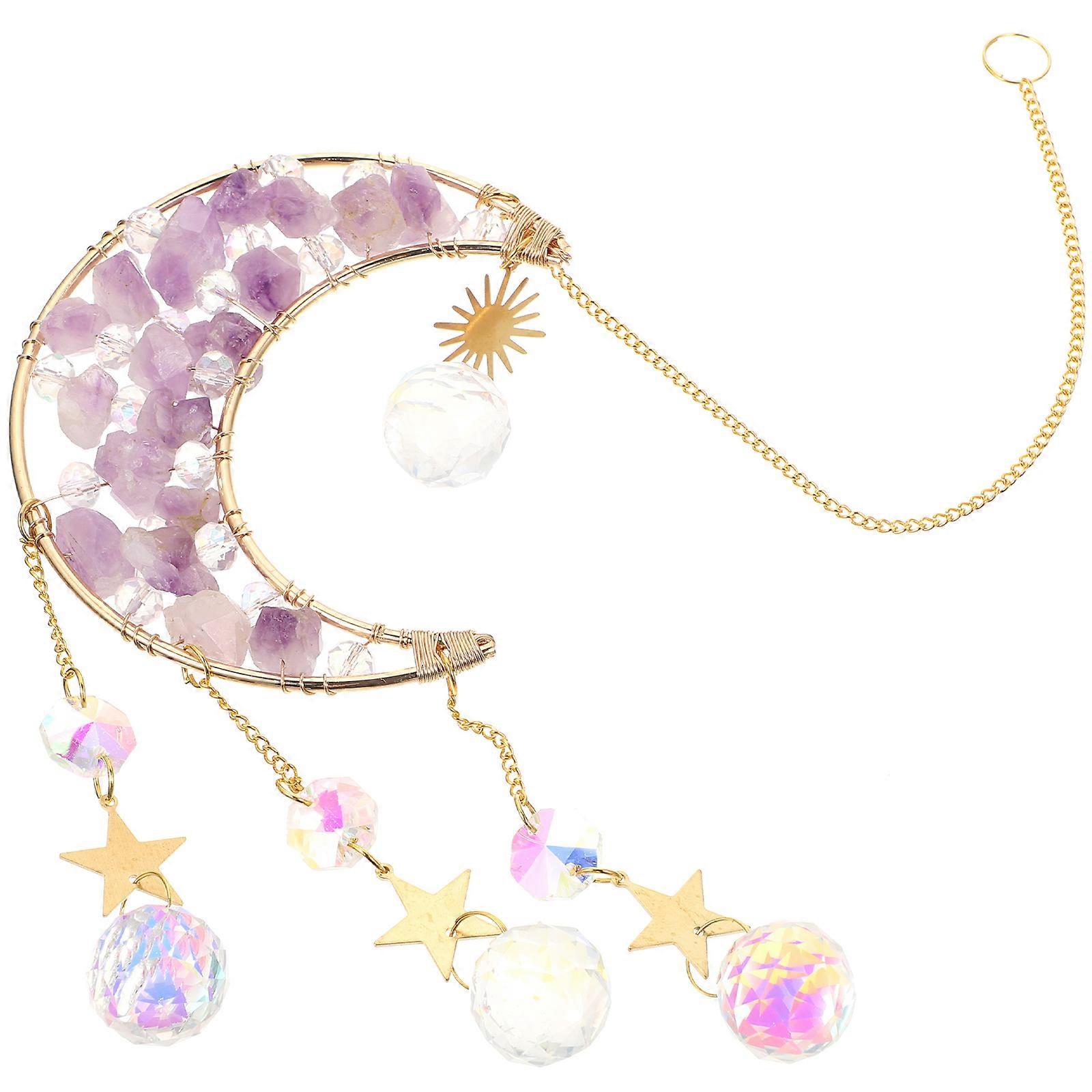 Moon Suncatcher Violet Color Rainbow Effect Outdoor Decor Crystal Stone Material 1Pack