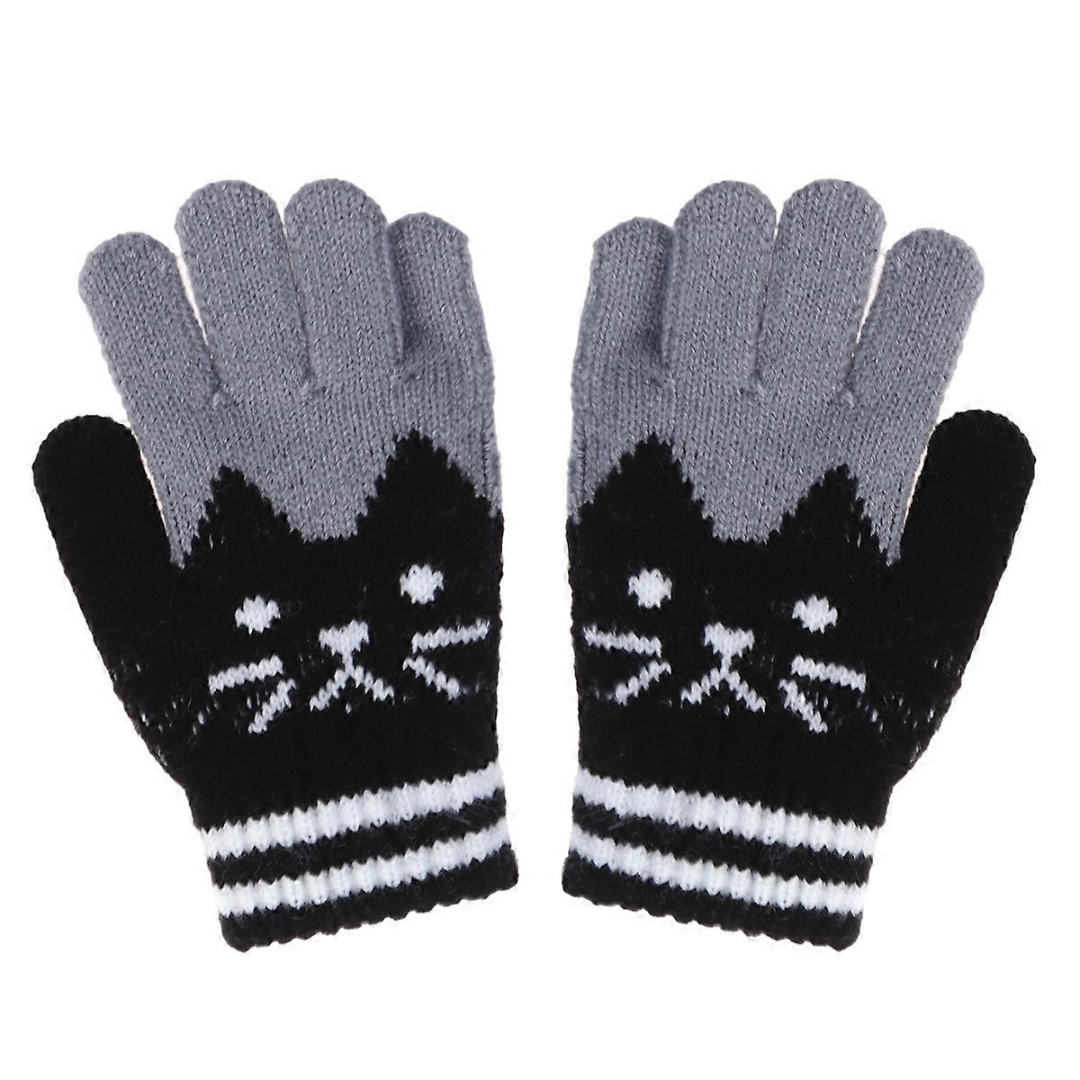Stretchy Knitted Warm Children Mitten for Indoor Activities Black Wool Glove 1 Pair