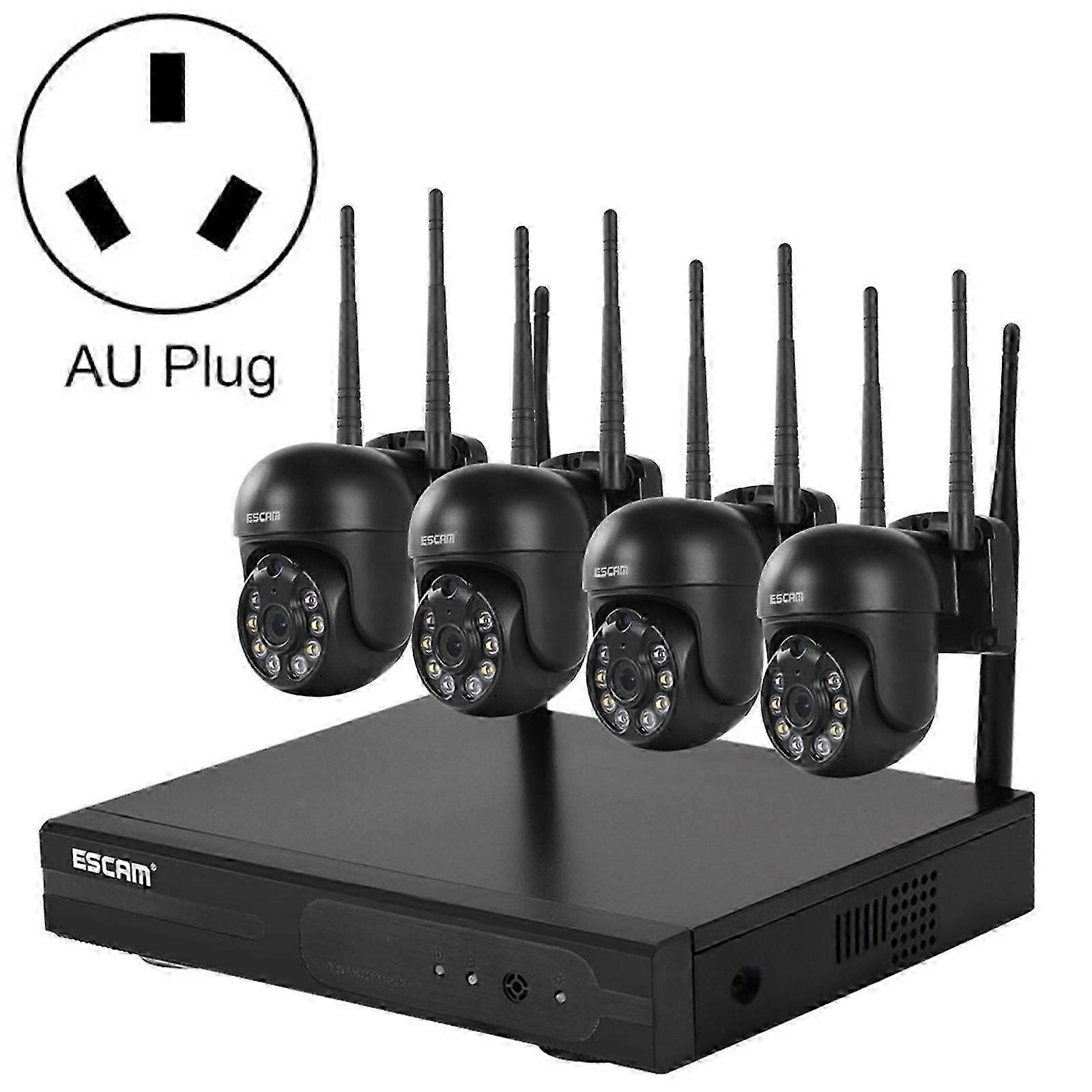 (Style 1) Escam Wnk614 Hd 3.0 Million Pixels 8-channel Wireless + 4ipc Wireless Nvr Security System, Au Plug