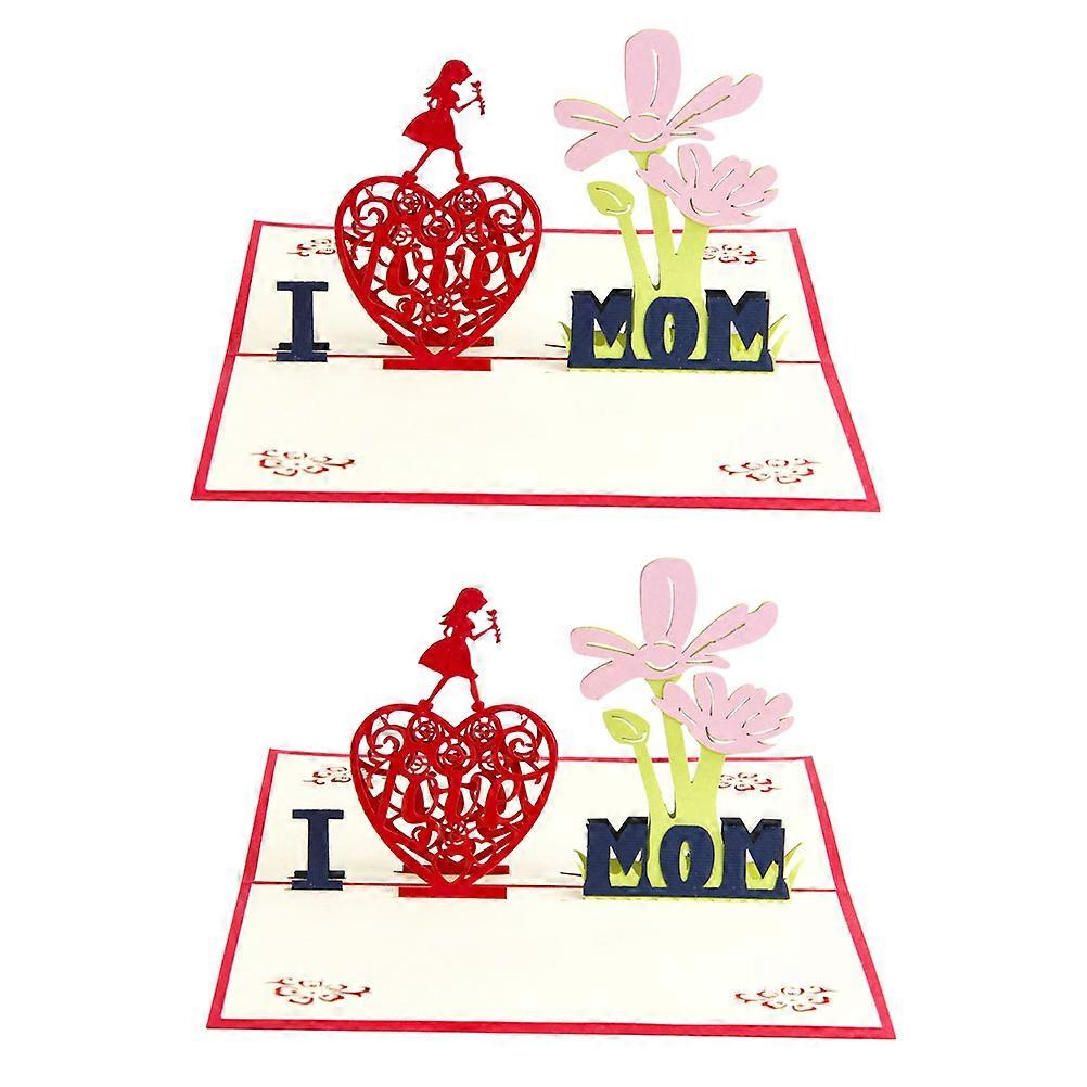 Mother's Day 3D Greeting Birthday present For Mothers Red 20x15cm 2Pcs