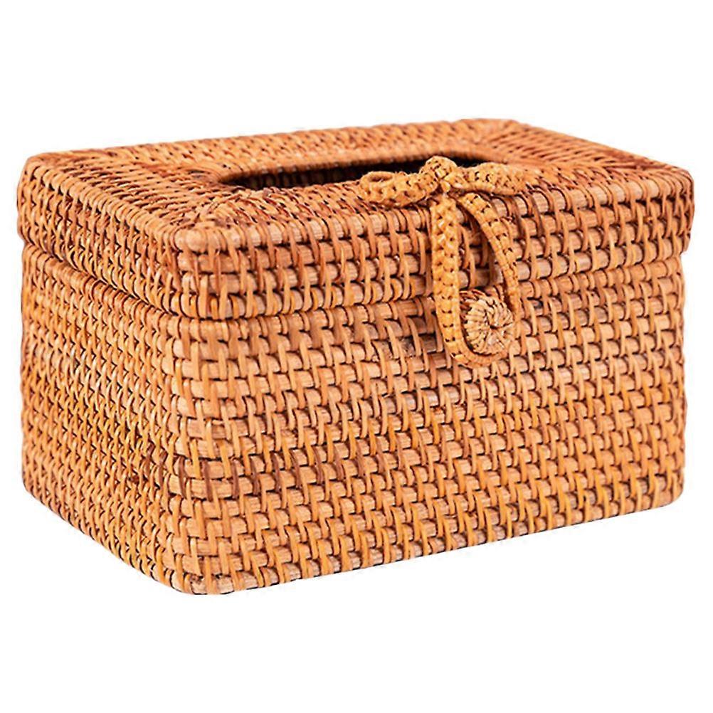 Rustic Handwoven Rattan Tissue Box Cover – Stylish Desktop Napkin Holder for Home, Hotel & Cafe Decor with Stable Design and Smooth Dispensing