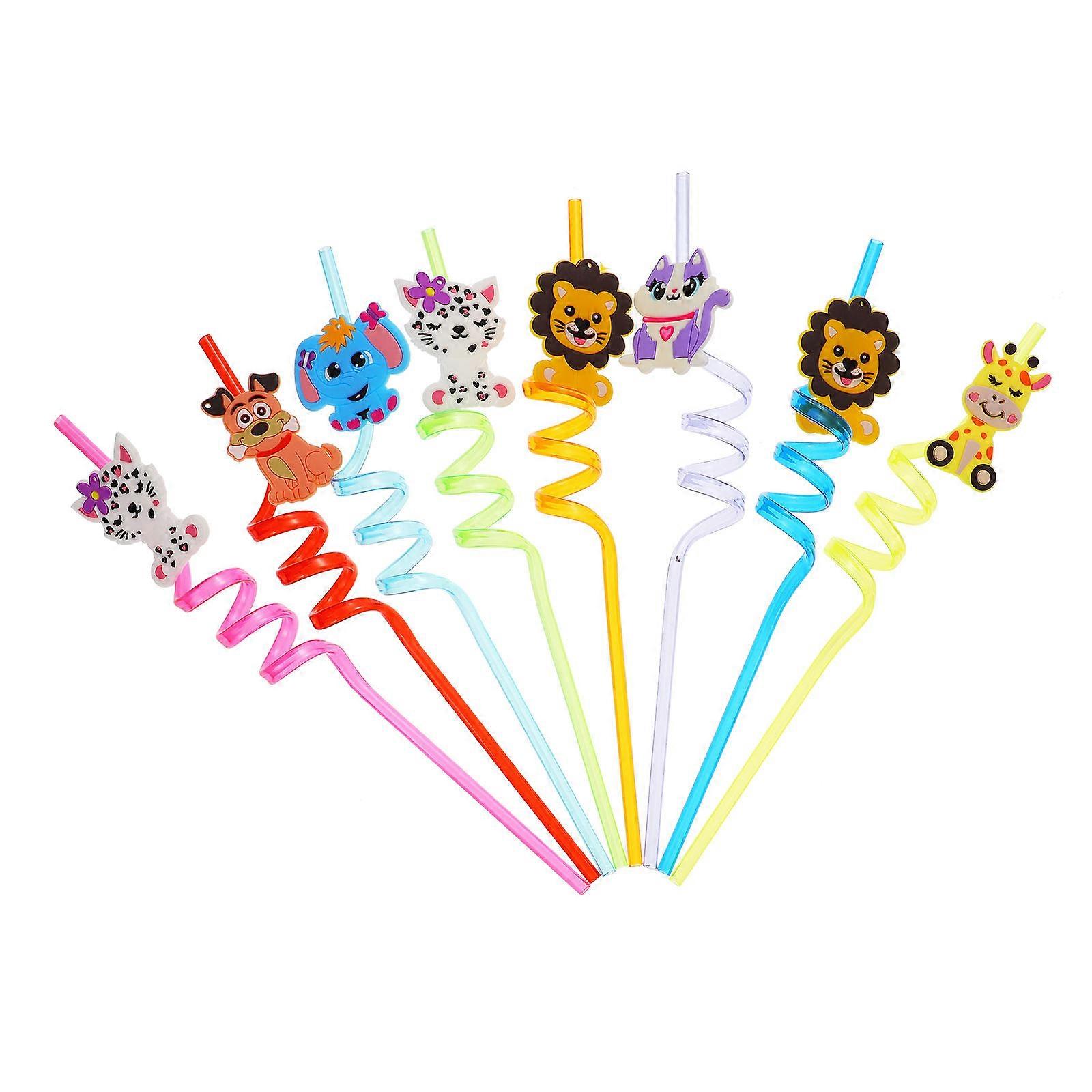 Cat Party Favors Animal Straws Cartoon Drinking Straws Home Use Assorted Color Curved 24Pcs