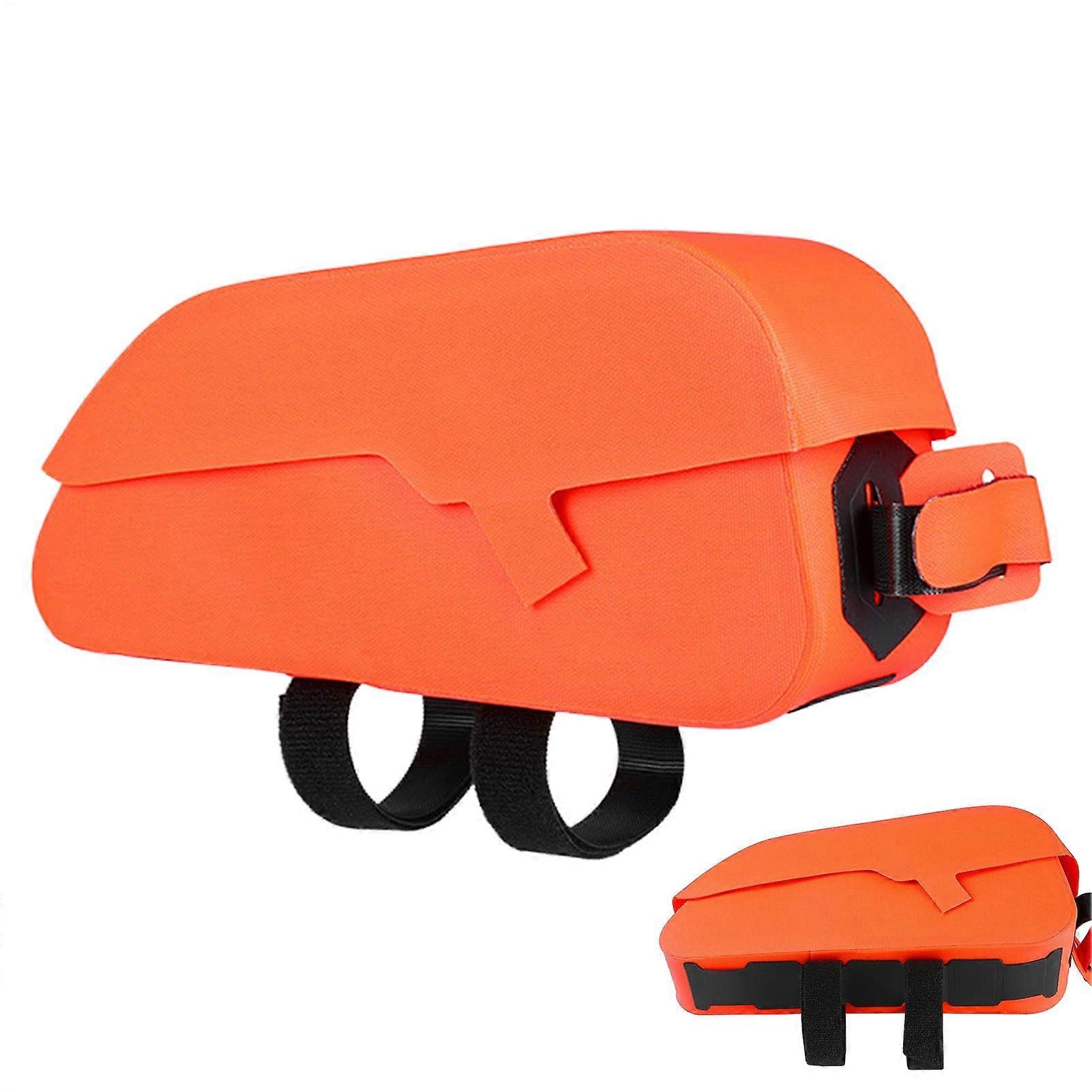 Storage bag for bicycle frame, magnetic flap bag under top tube, waterproof front frame bag orange