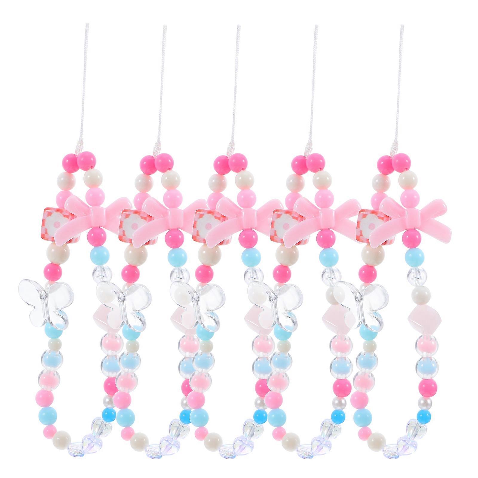Beaded Phone Chain Wrist Strap Keychain Girls Multi-Colored 5Pack Handmade Accessory