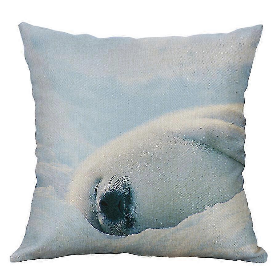 コットンリネンウエストクッションカバー枕カバーペンギンとシールデザインの家の装飾用枕カバー1738jpjcjh