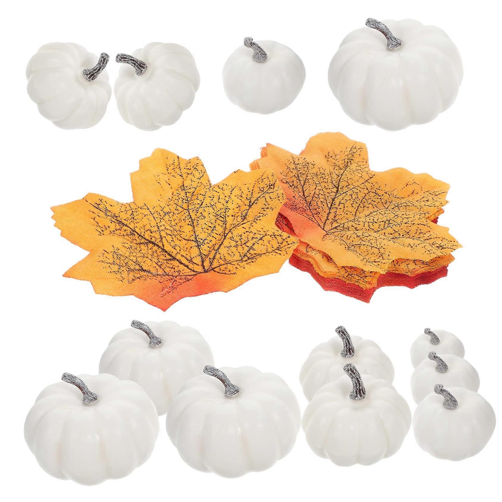Artificial Pumpkin Decoration Set with Maple Leaves for Fall Parties and Events, Halloween Home Decor, 3-Piece Collection
