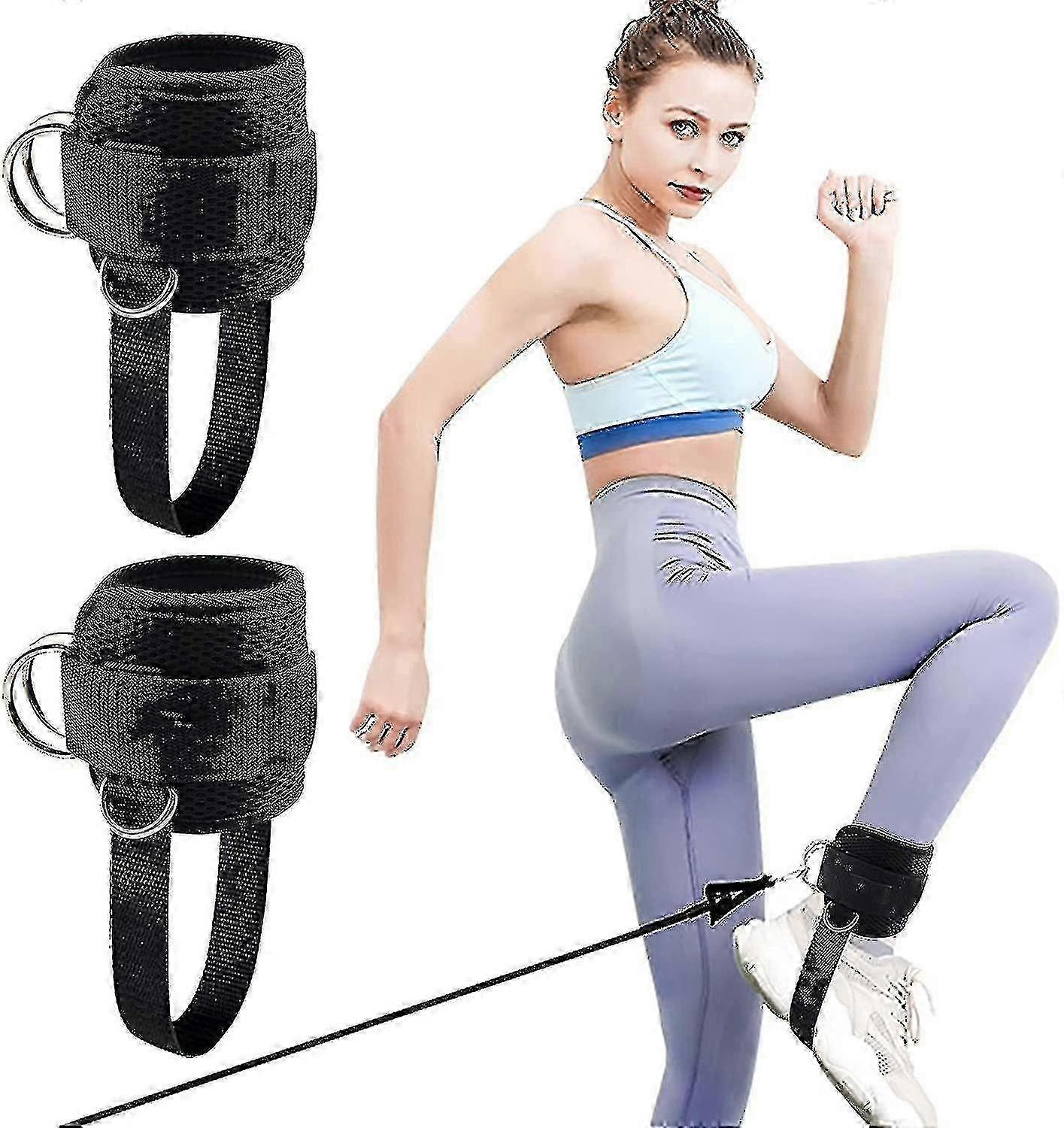 1 Pair Fitness Ankle Strap for Cables, Adjustable Ankle Strap for Kickbacks with Fixed Rope, Leg Muscle Strength Exercises, Gym Use