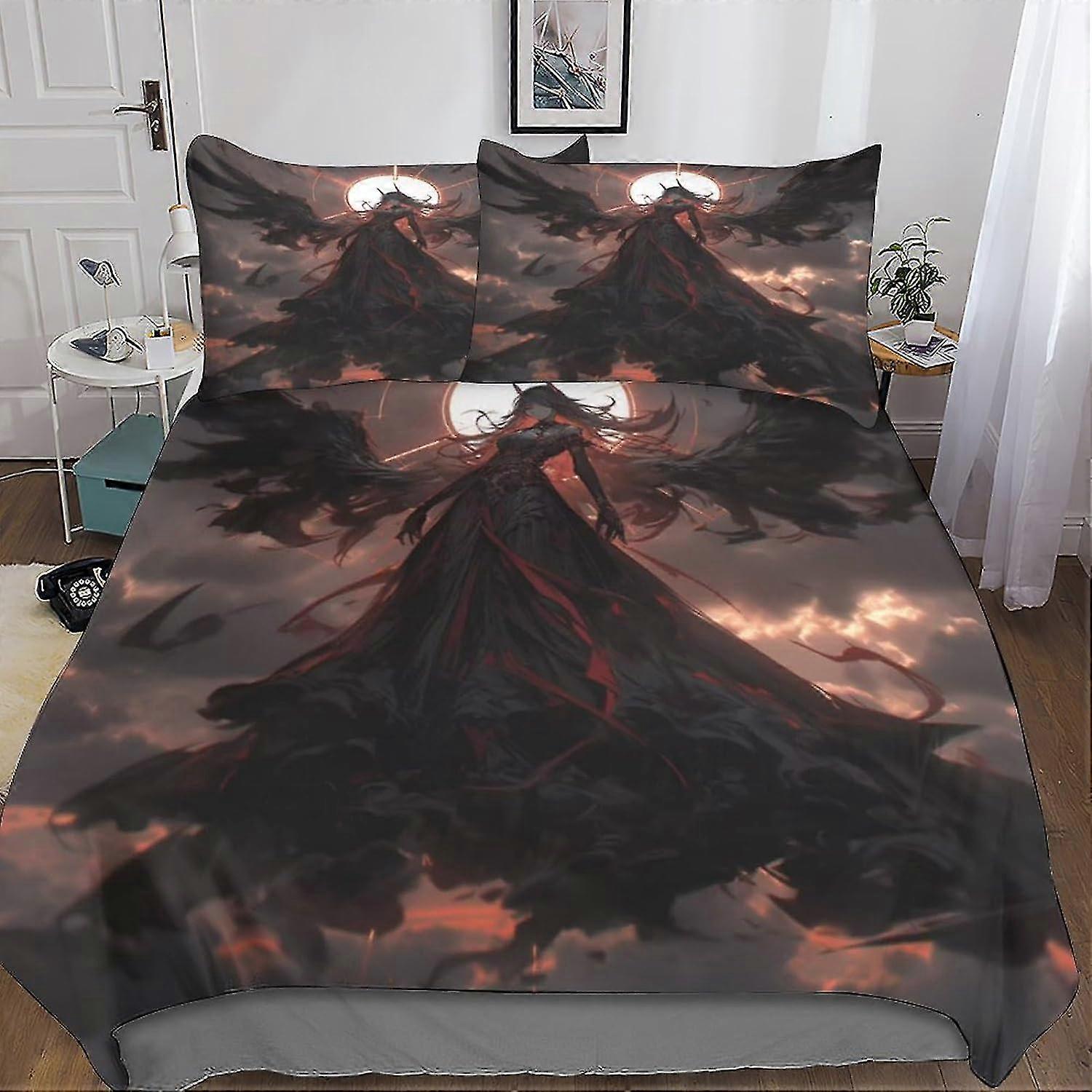 Ensemble de 3 pièces pour adolescente, literie imprimée en 3D, taie d’oreiller, fermeture éclair cachée, housse en microfibre gothique pour adultes et enfants