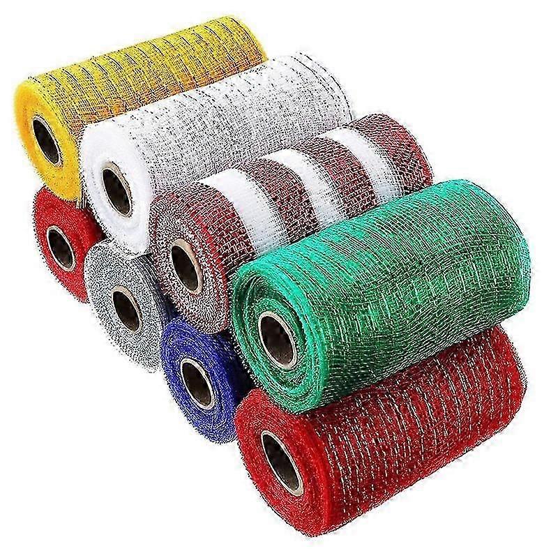 4 Rolls Burlap Mesh 6 Inches 10 Yards Decorative Mesh Ribbon Wrapping Ribbon Rolls Wreath Decoratio