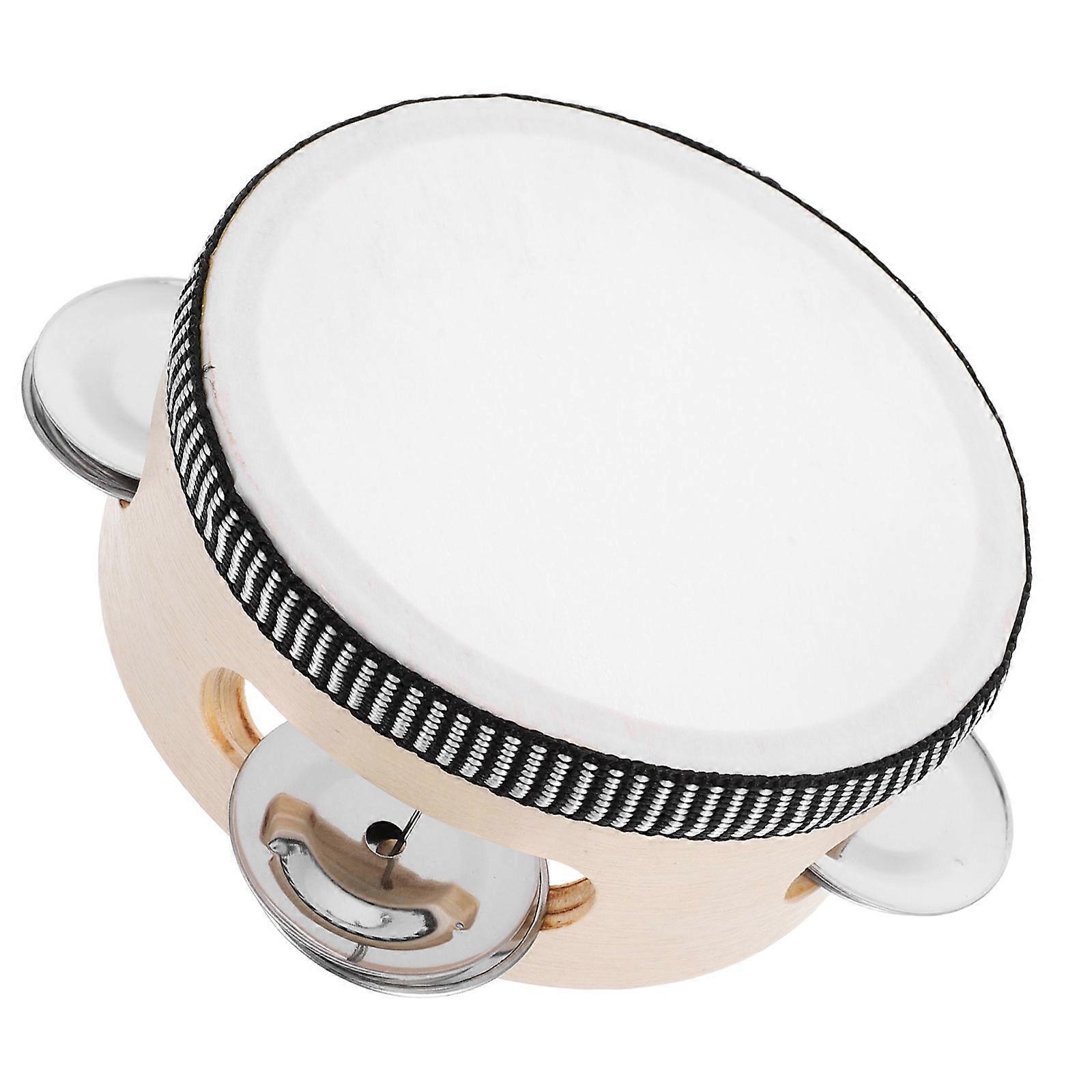 Kids Musical Instrument Tambourine Hand Drum Dance Performance Round Edges Khaki 1Pack