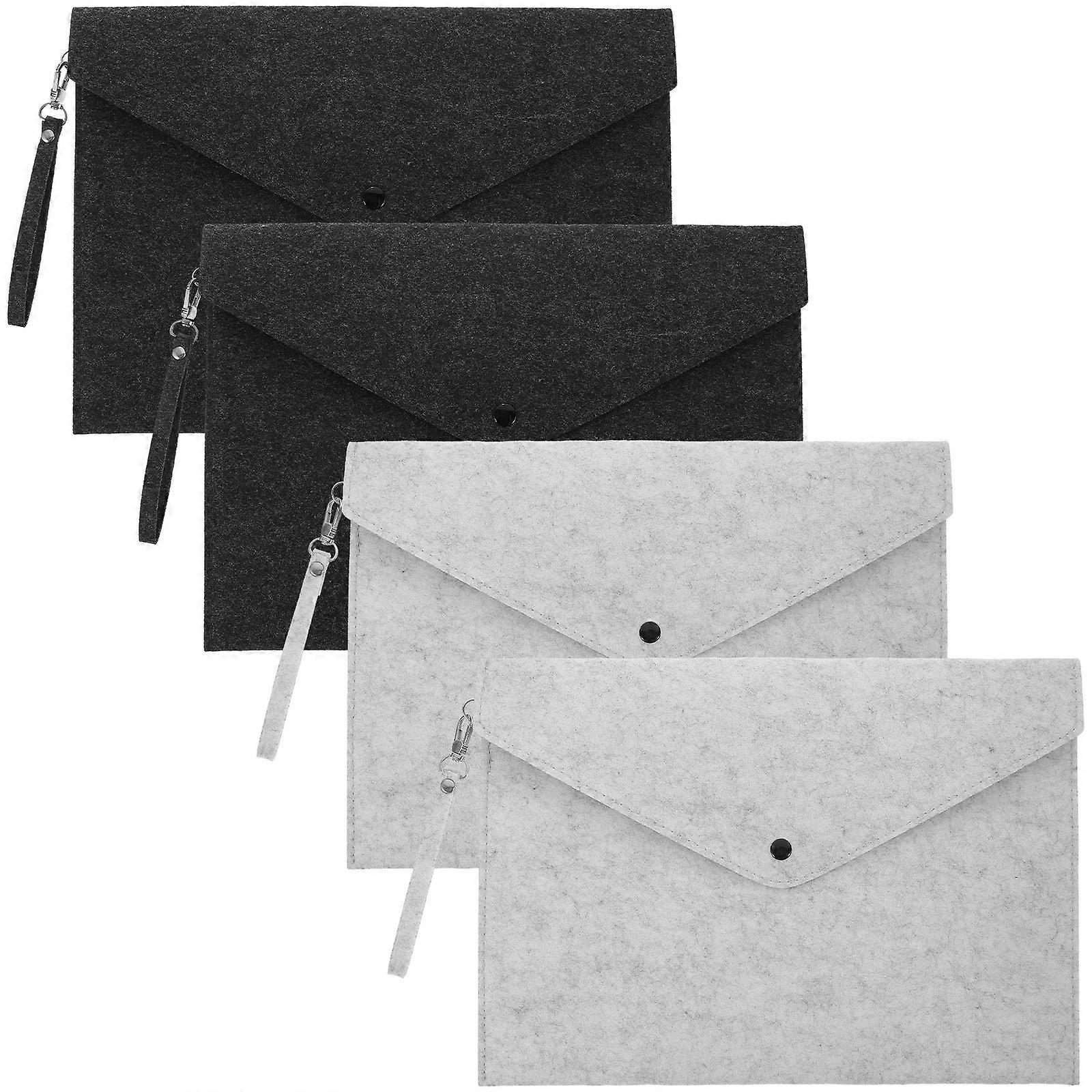 Felt File Bag Portable Document Holder Large Capacity Easy Storage 4Pcs Dark Grey Light Grey