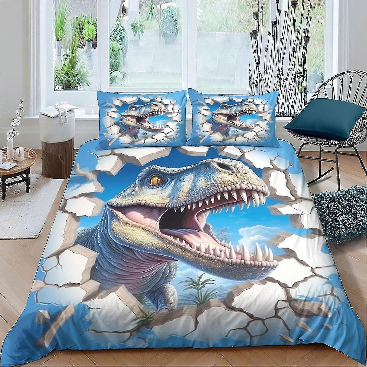 Dinossauro Mundo 3 Peças Capa de Edredão Conjunto de Cama Réptil Capa de Colcha Microfibra Poliéster com Fronha com Zíper