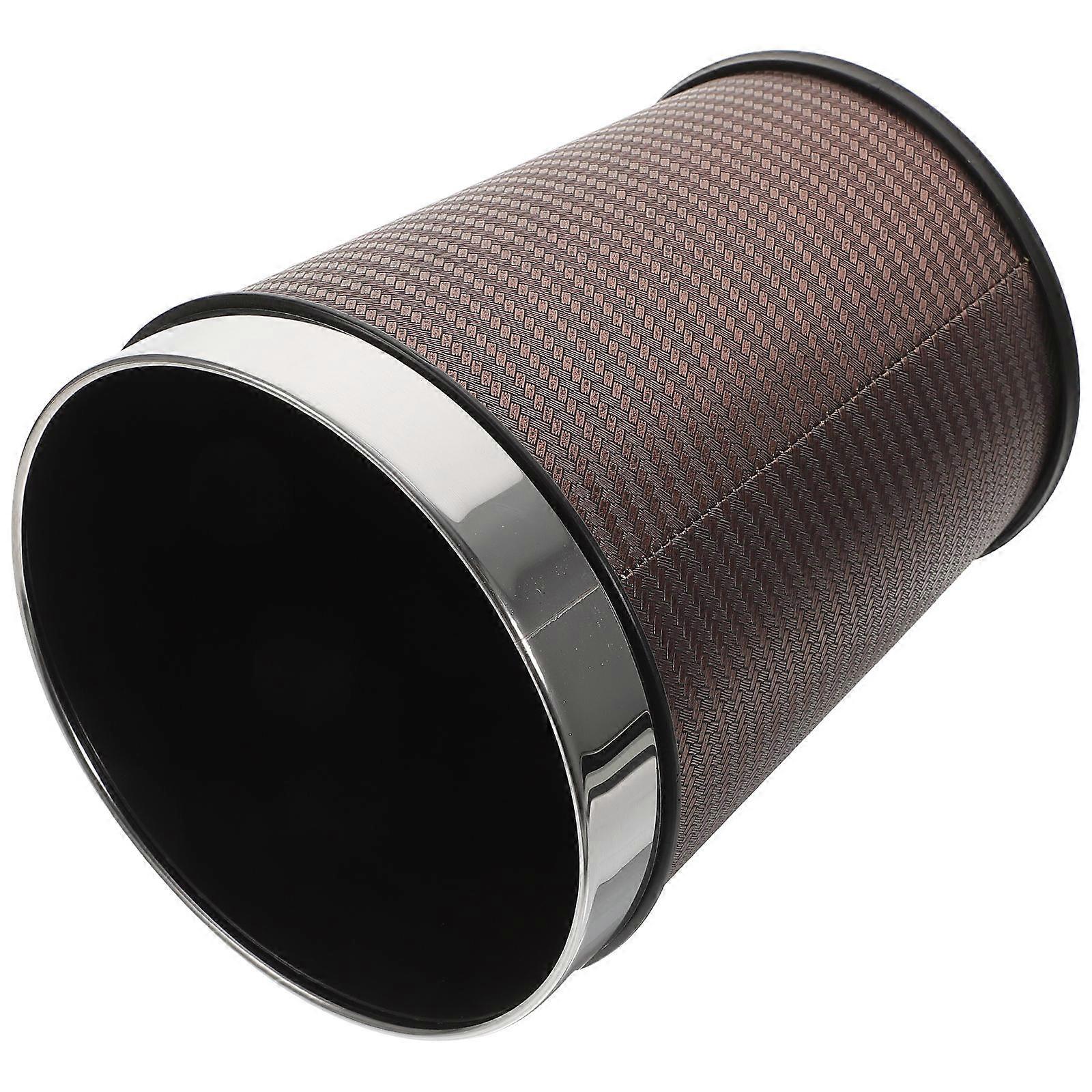 Garbage Pail Plastic Trash Bin Waste Collection Home Decoration Retro Weave Texture Coffee 25X21X21CM 1Pack
