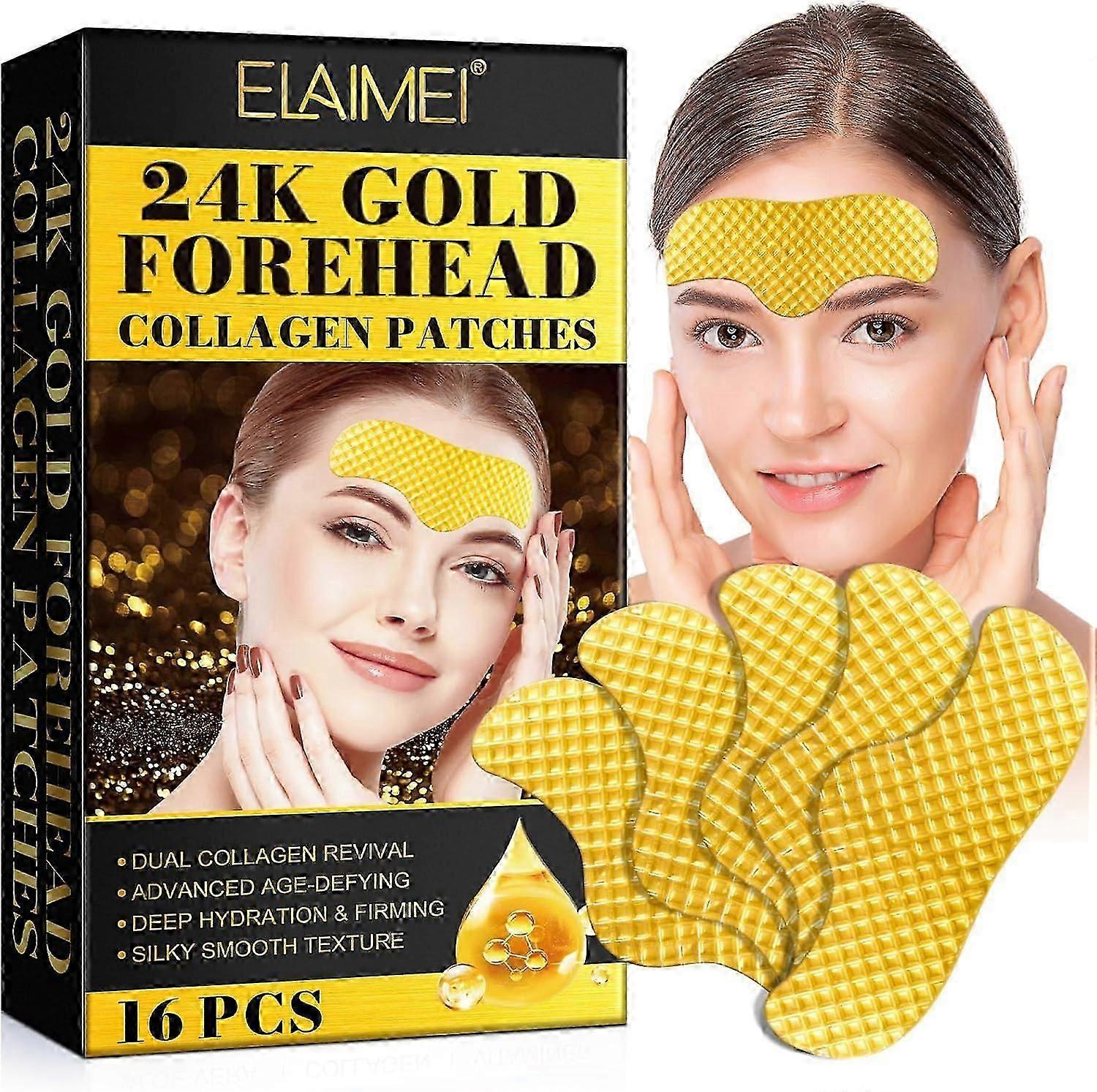 24K Gold Forehead Wrinkle Patches, 16pcs Collagen Forehead Wrinkle Patches for Deeping Hydrating & Firming, Anti Wrinkle Patch for Women and Men