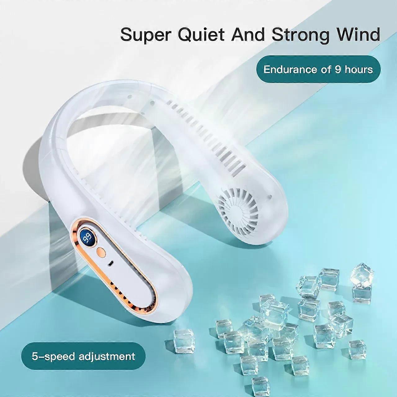 Hanging Neck Fan Portable Bladeless Mini USB Rechargeable Mute LED Digital Display Electric Fan Summer Air Cooler 3000mAh