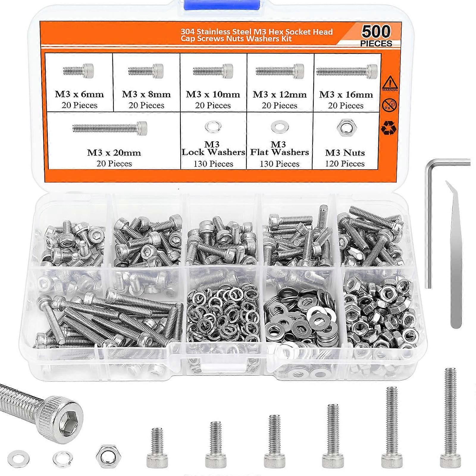 Massive Screw Collection Rustproof Countersunk Screw Assortment 500pcs Set with Storage Box for for DIY & Machine Repair Multicolor