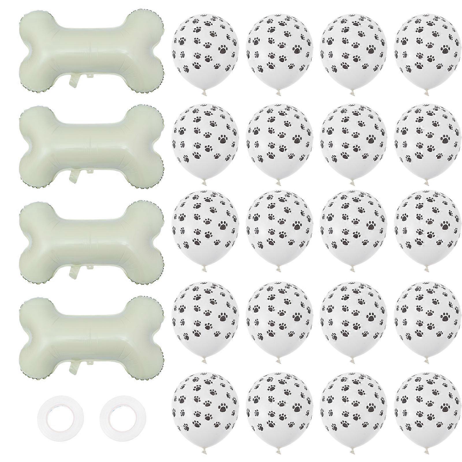 1 Set Lovely Bone Shaped Balloons with Dog Paw Pattern for Scene Decoration