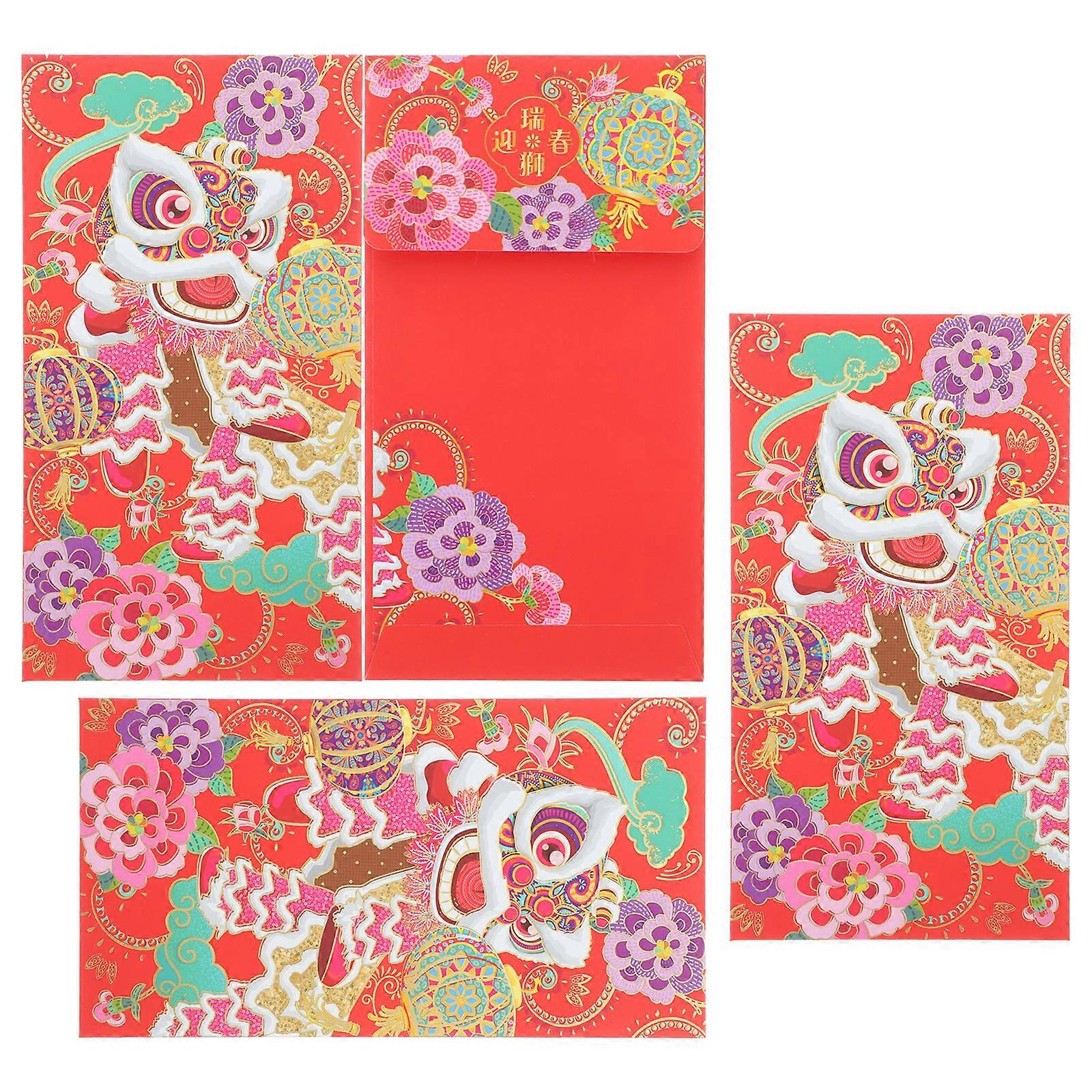 Lunar New Year Supplies Envelopes Spring Festival Paper Red Envelope Blessing Gift Rectangular 18x10cm 4Pcs