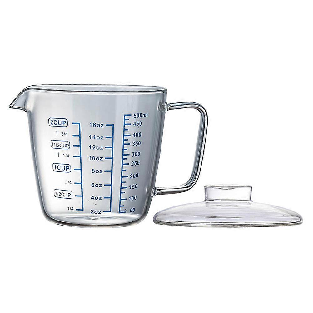 Heat Resistant Glass Measuring Cup with Lid – Transparent Kitchen Jug for Baking, Cooking & Microwave Use – Clear Volume Scale Design