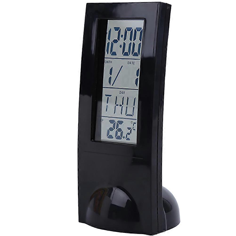Multifunctional Digital Calendar Alarm Clock with LED Display, Temperature Gauge, and Silent Alarm for Home Desktop Use – Black (Battery Not Included)