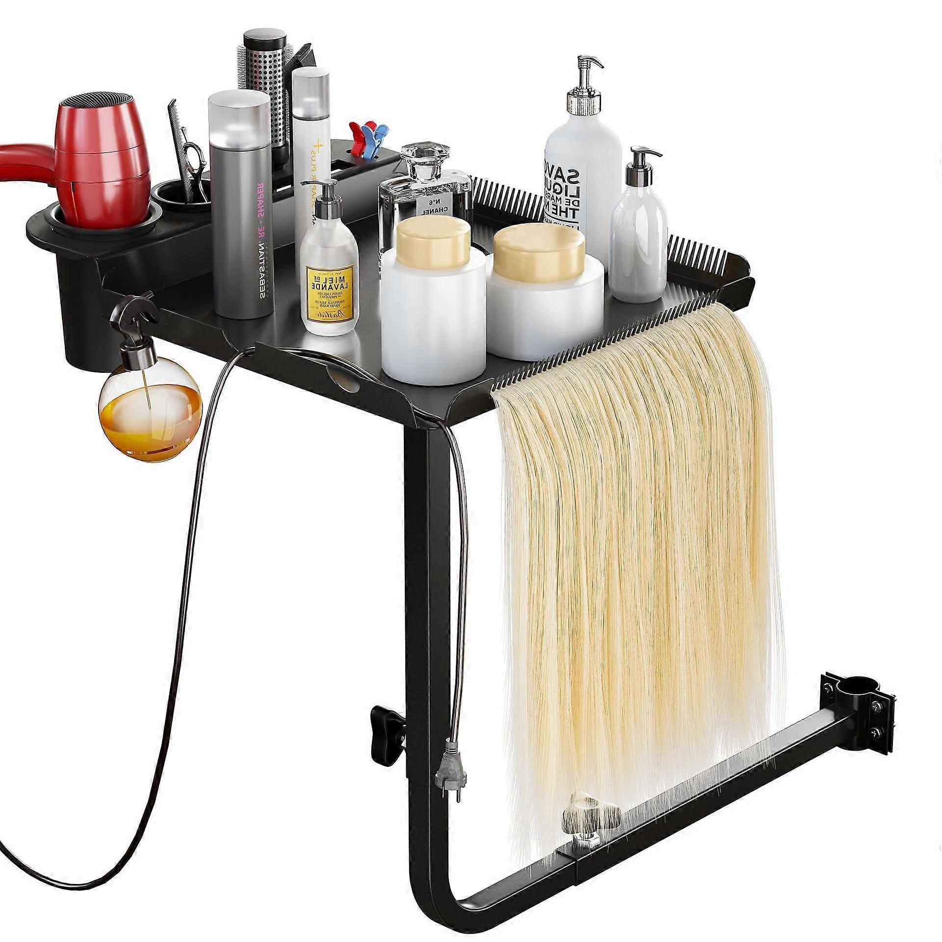 Salon Stool Tray, Metal Adjustable Hairdressing Tray, Rotating Salon Caddy