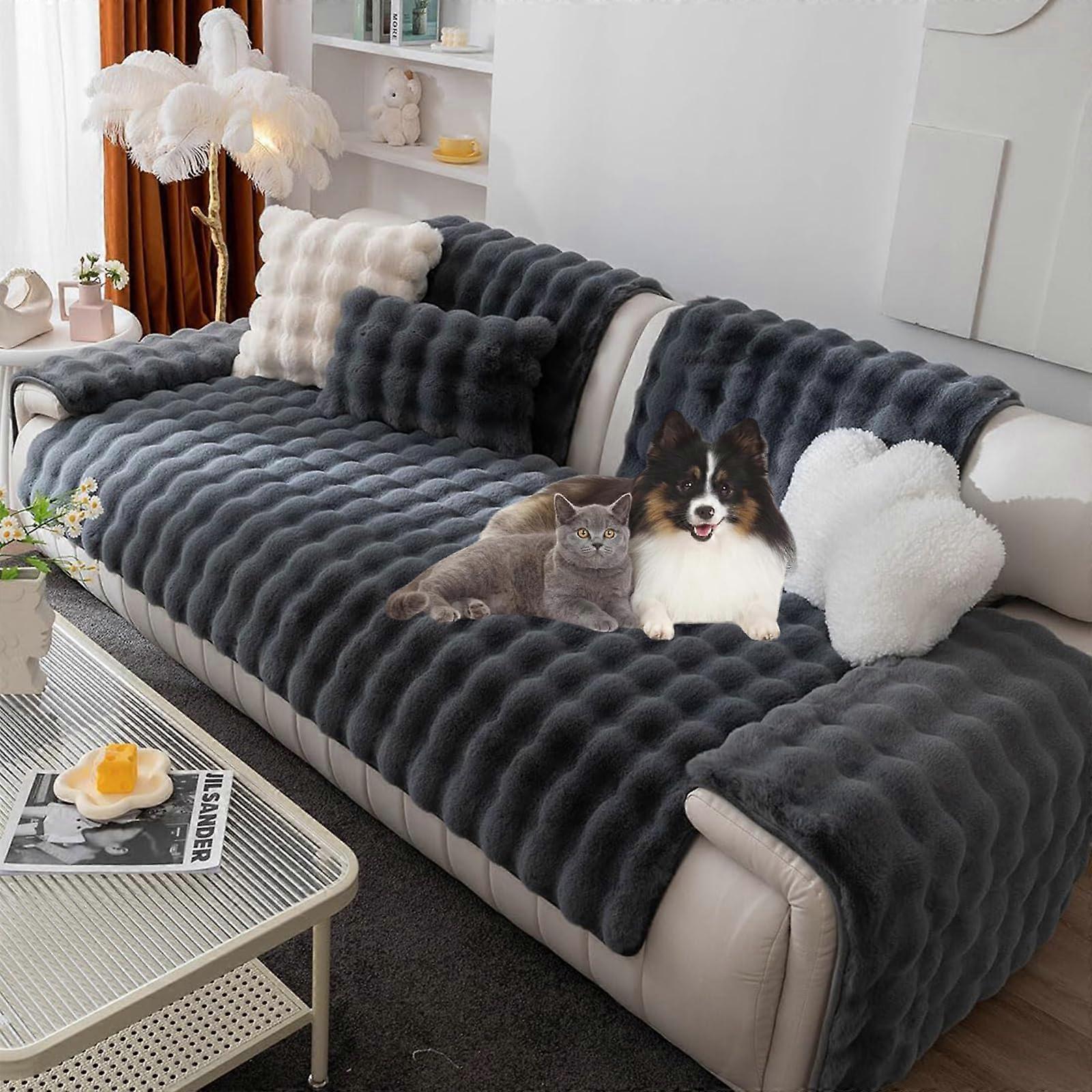 Thick Rabbit Plush Couch Cover, Solid Color NonSlip Sofa Cover, Super Soft Faux Fur (70 x 210 cm, Color: E)