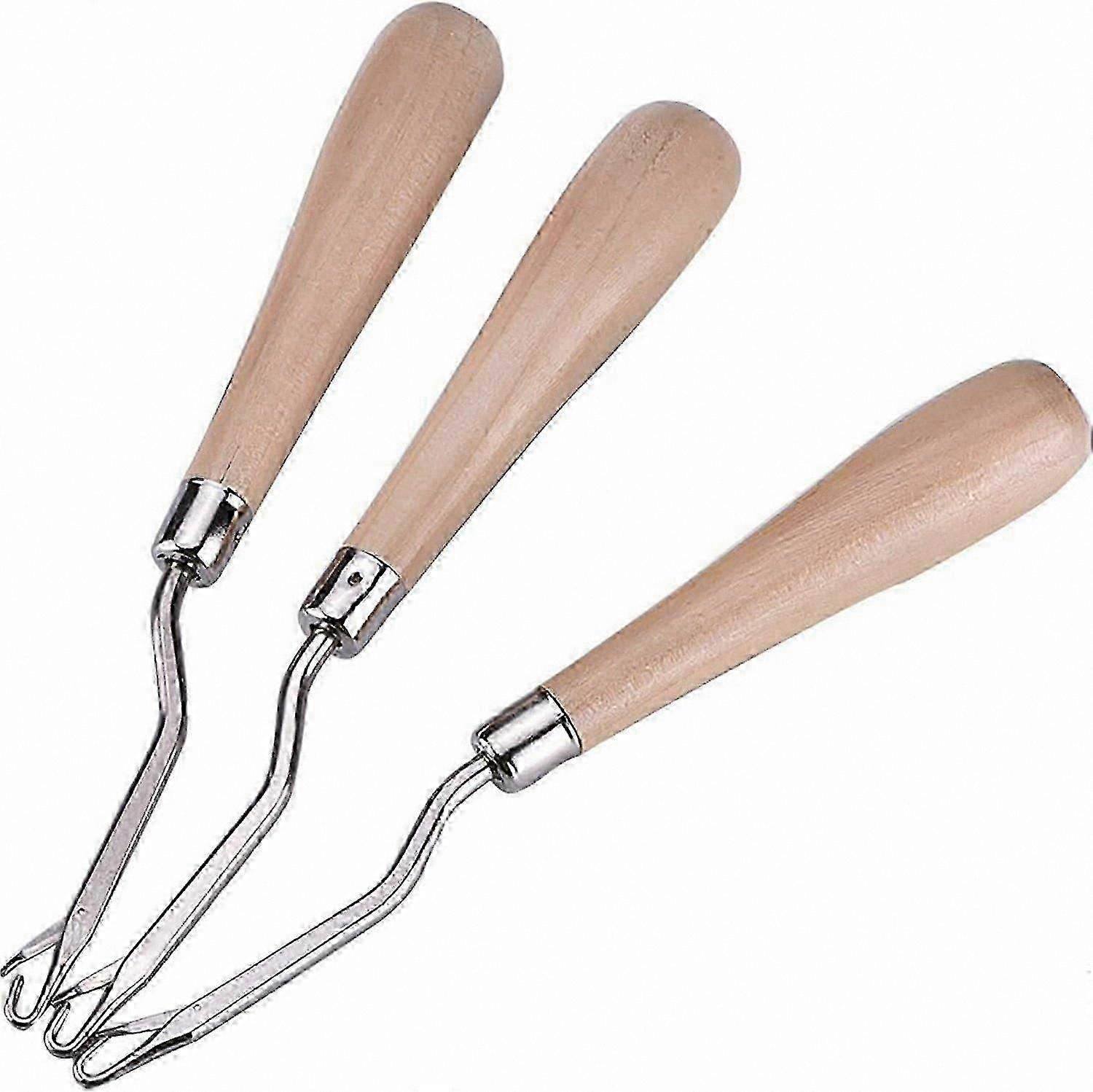 Bent Wooden Latch Hook Tool Set, 3-Piece Crafting Accessories for Rugs and Projects