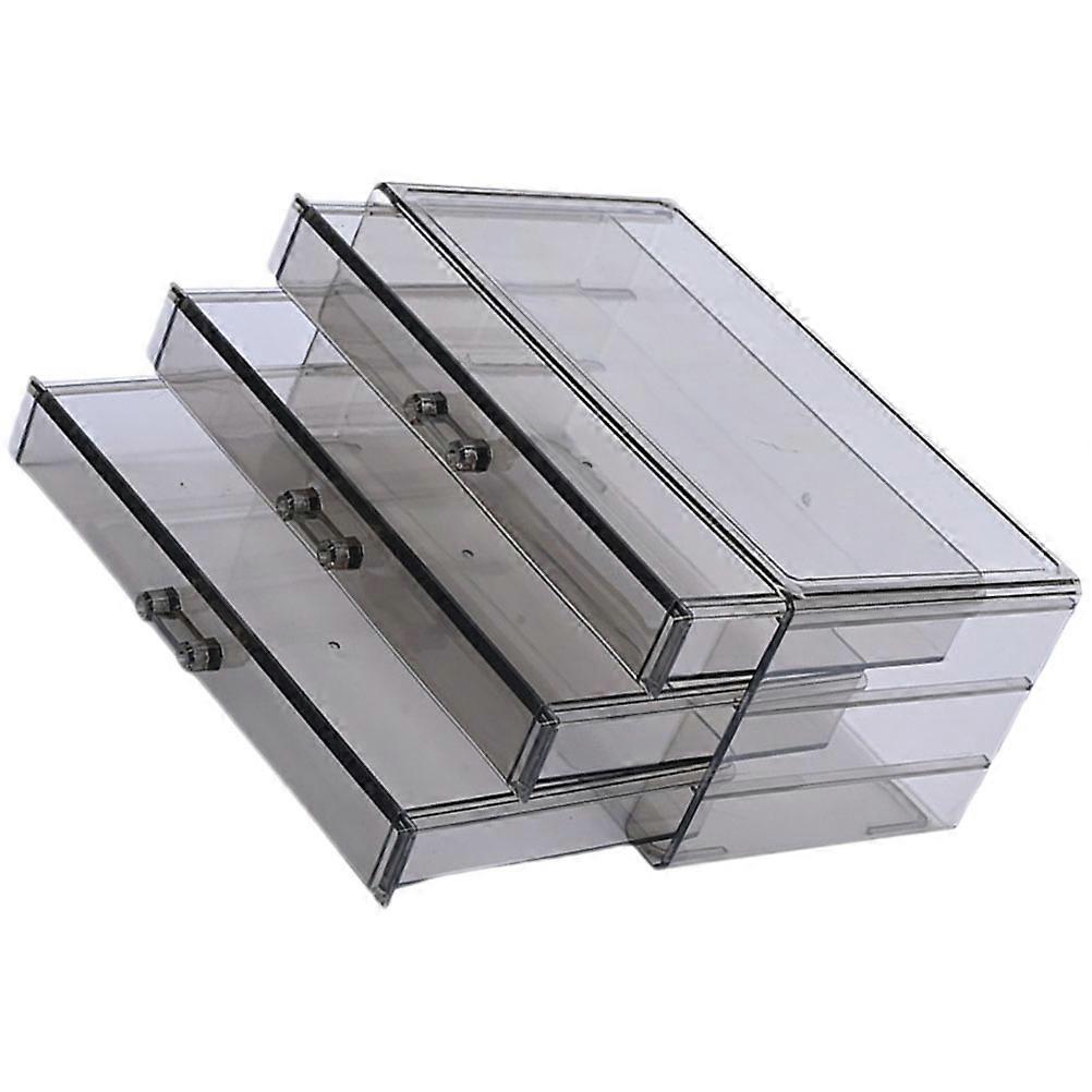 Stackable Transparent Storage Box for Cosmetics Jewelry and Miscellaneous Items in Grey Material