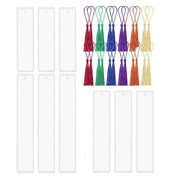 Molde de silicona para marcadores de libros DIY, rectangular, con 24 borlas coloridas