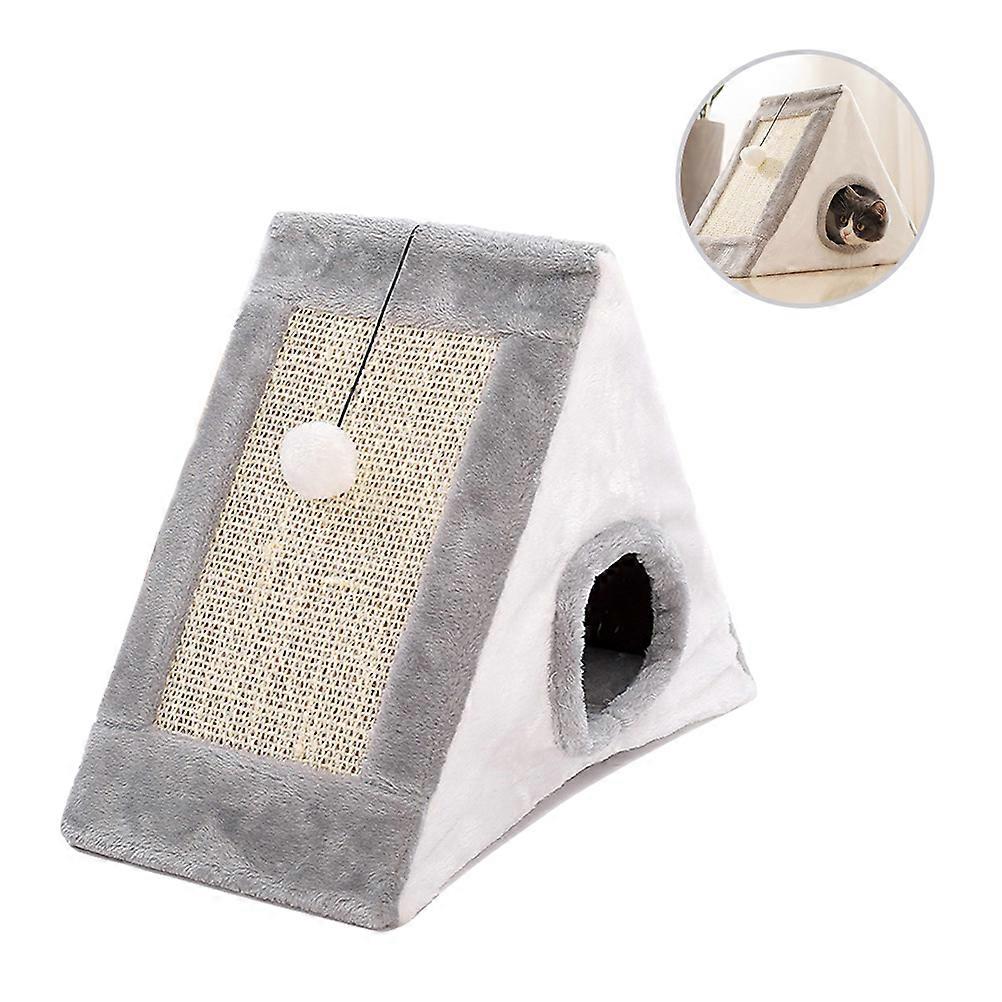 Functional Cat Bed And Clawing Board Designed For Indoor Use With Triangle Shape In Grey 1Set