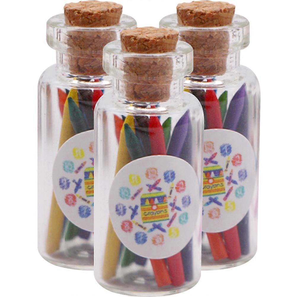 3 Set Miniature Bottled Crayons for Decoration with Glass and Plastic Crafted for Mini