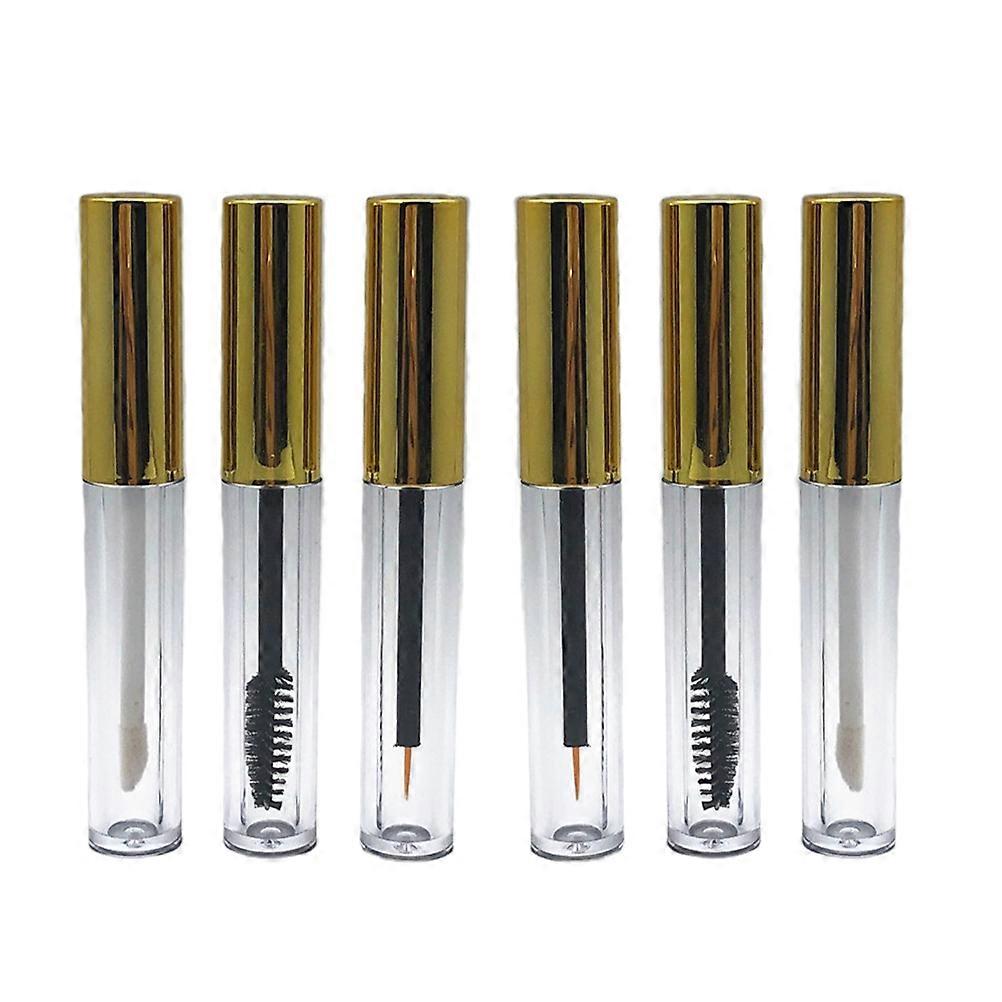 6pcs 3.5ml Empty Makeup Accessories Lip Gloss Tubes Sub Bottles Sub Packaging Bottles for Eyelash Brush Eyeliner Lip Gloss (Golden)