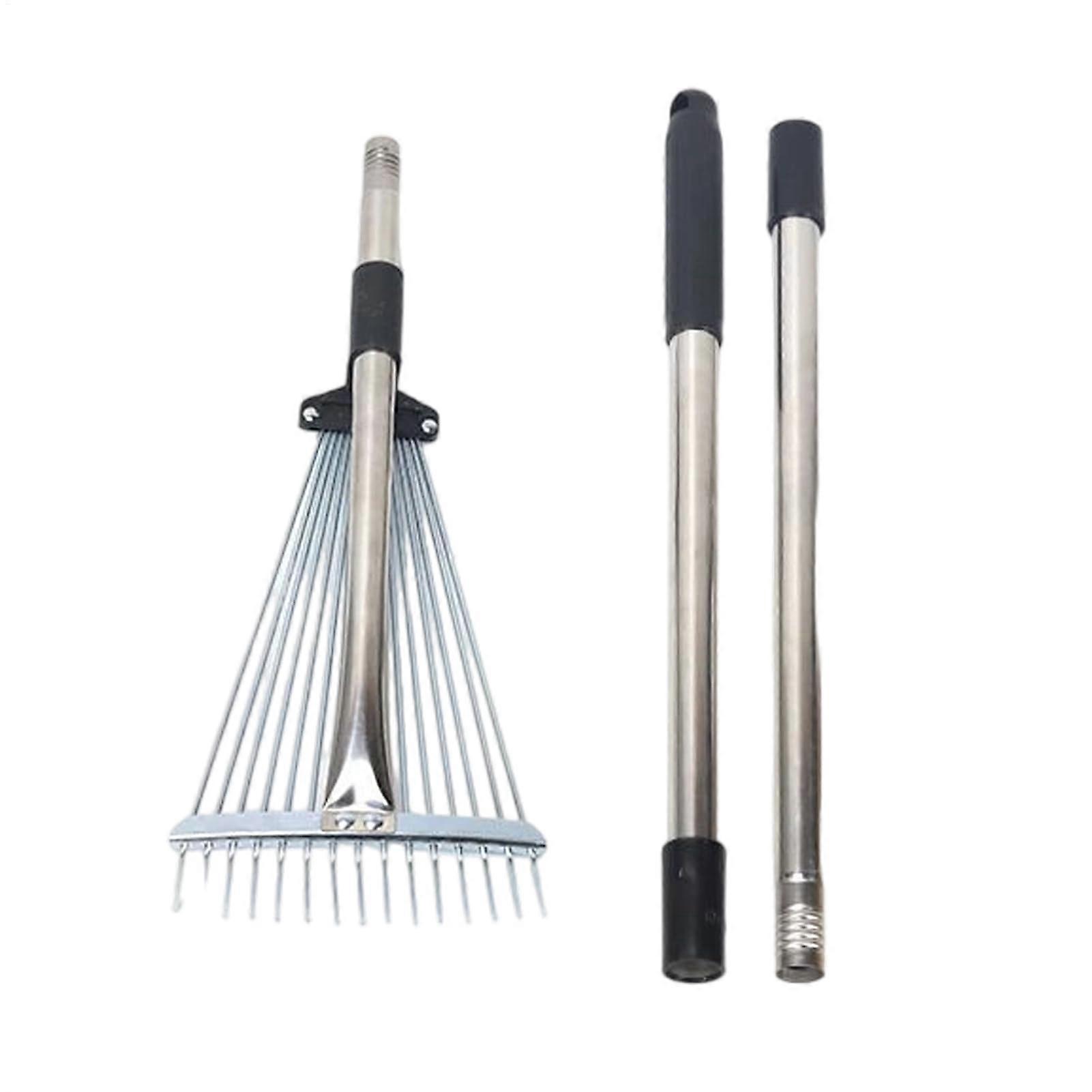 Lawn rake, 15tine telescopic weed rake, rustproof garden tools, ergonomic efficient cleaning tools for loosening soil.