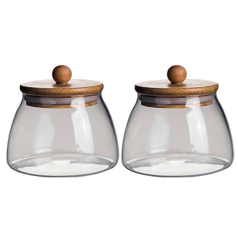 2PCS Bamboo Glass Transparent Storage Jar Transparent Candy Storage Jar