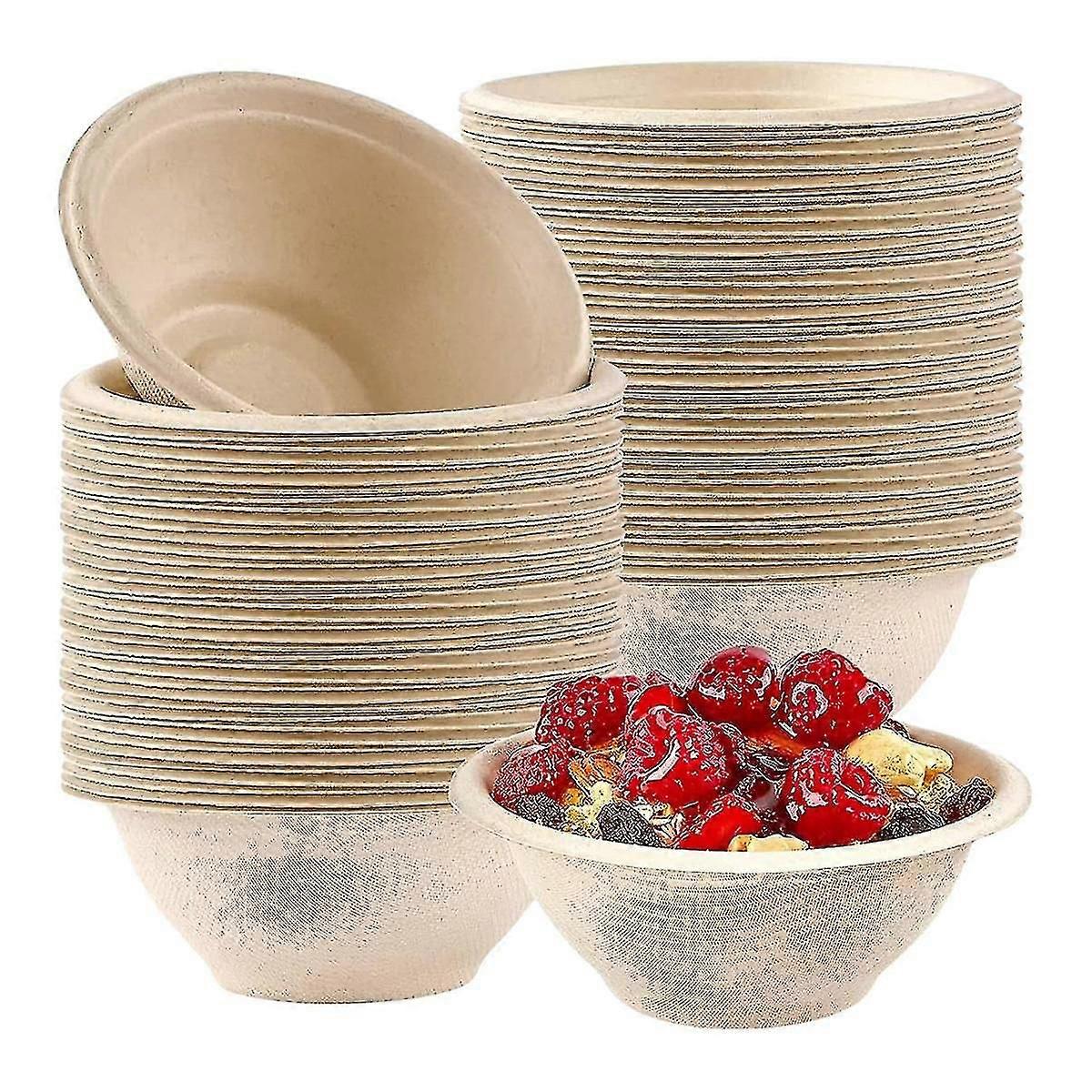 100個の丈夫な使い捨て紙ボウル、350mlの使い捨てサトウキビ紙ボウルブラウンスーパーリジッドバイオード