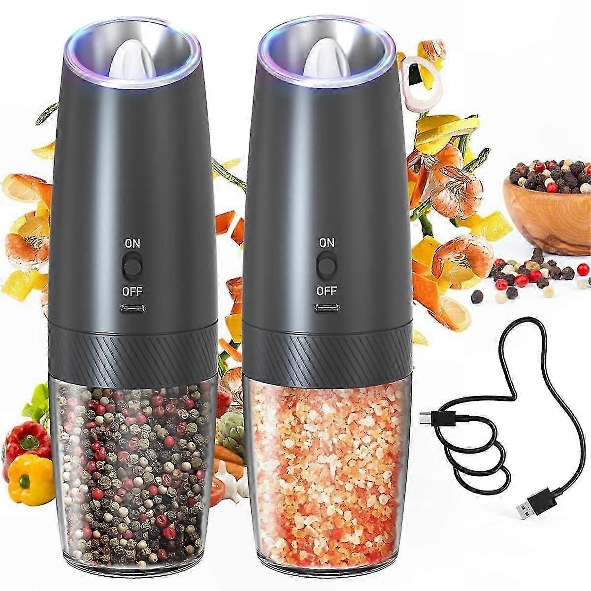 Adjustable Coarseness Salt and Pepper Mill Set with LED Light and Rechargeable Battery