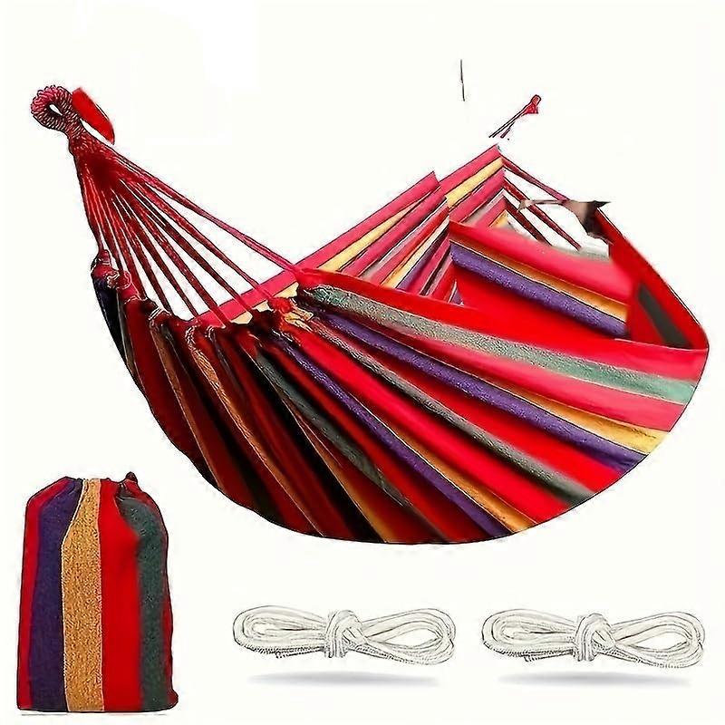 TwoPerson Canvas Fabric Hammock with Travel Bag for Outdoor and Indoor Relaxation in Patios and Backyards(Red)