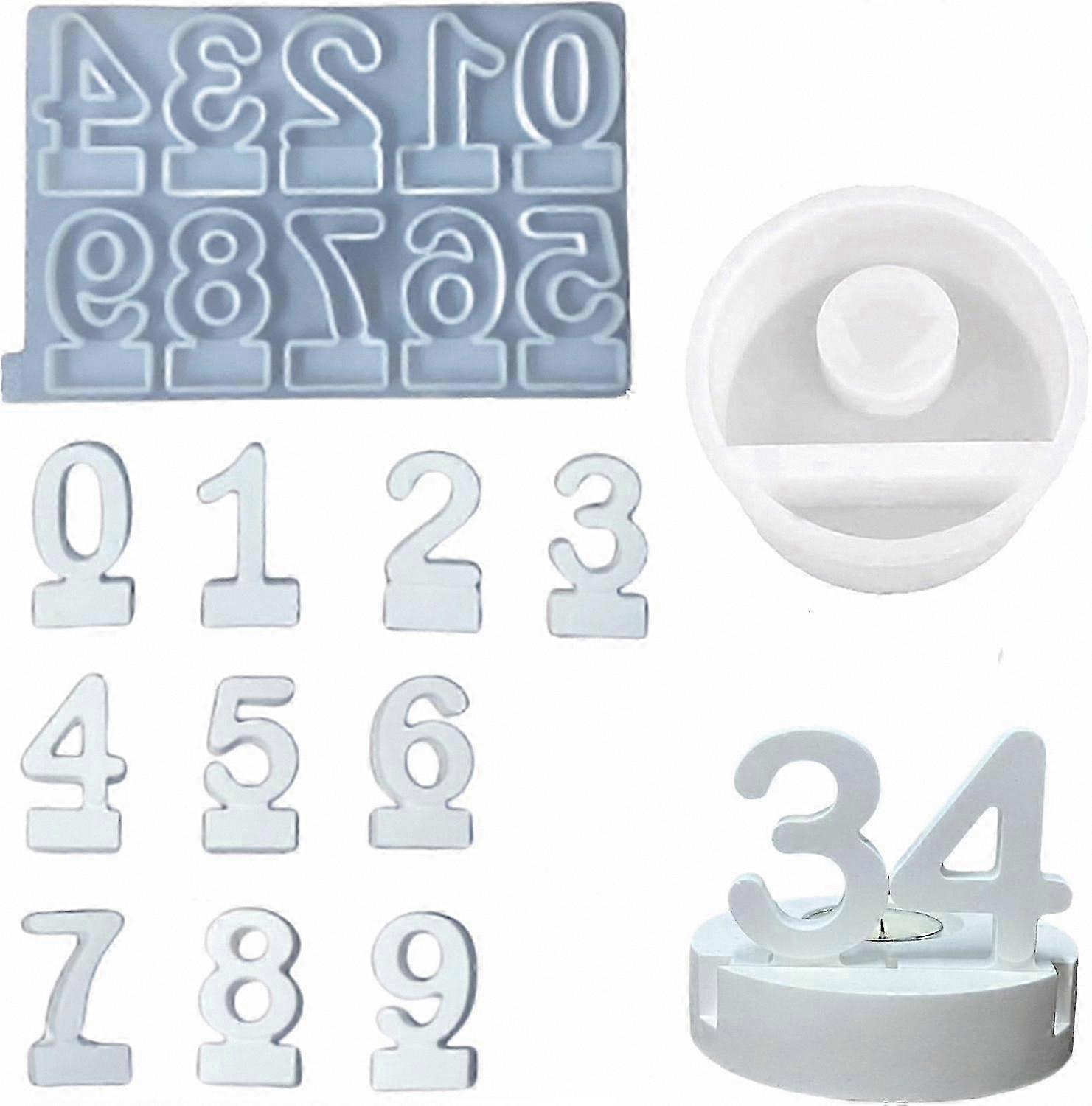 Silicone Number Molds for Casting, 0-9 Candle Holder Plaster Molds